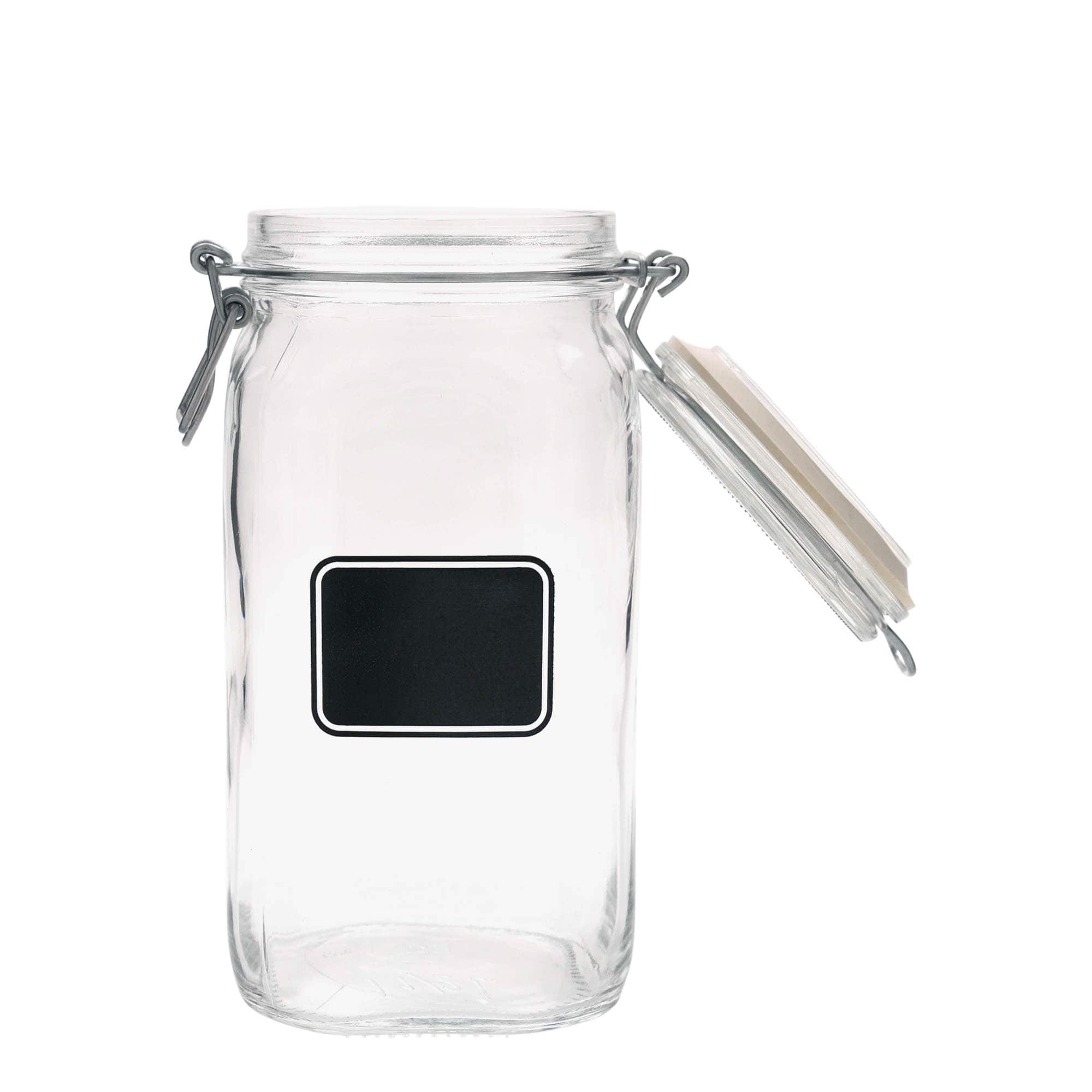 1.500 ml Drahtbügelglas 'Fido', Motiv: Etikettenfeld, quadratisch, Mündung: Drahtbügelverschluss 1.500 ml Drahtbügelglas 'Fido', Motiv: Etikettenfeld, quadratisch, Mündung: Drahtbügelverschluss