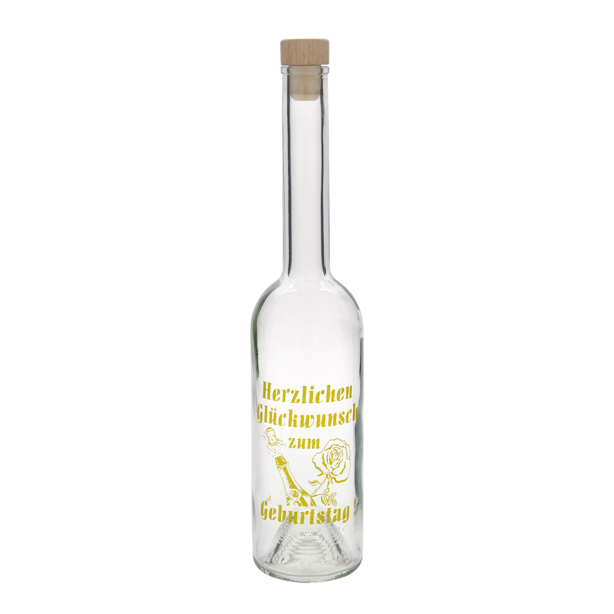 500 ml Glasflasche 'Opera', Motiv: Geburtstagsflasche, Mündung: Kork 500 ml Glasflasche 'Opera', Motiv: Geburtstagsflasche, Mündung: Kork