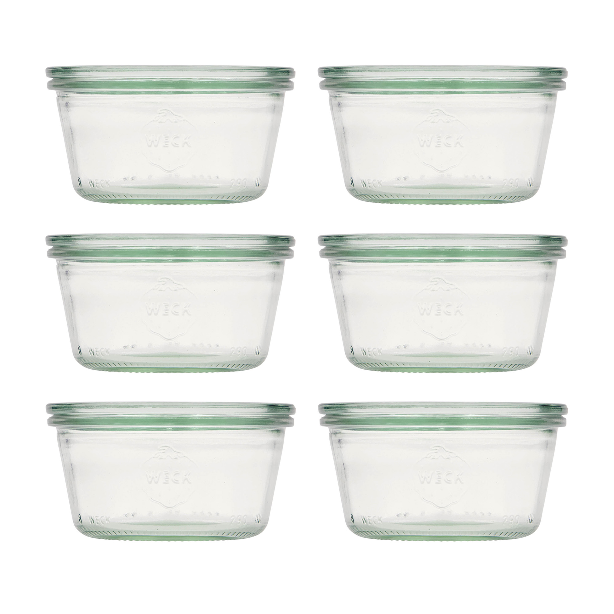 6x 290 ml WECK-Sturzglas flach mit Glasdeckel RR 100