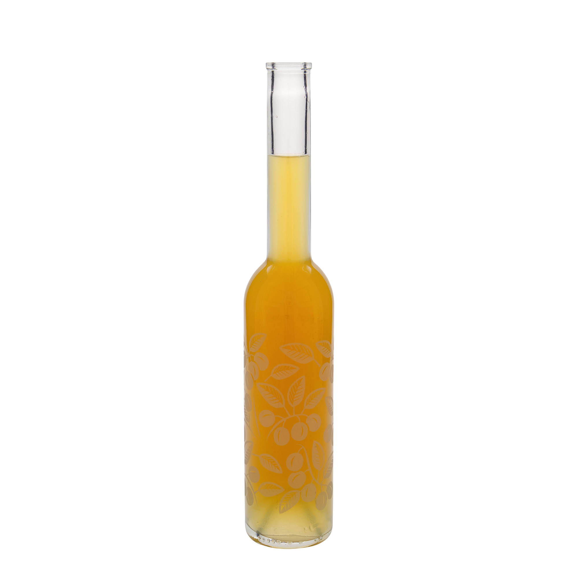 350 ml Glasflasche 'Opera', Motiv: Mirabellen, Mündung: Kork
