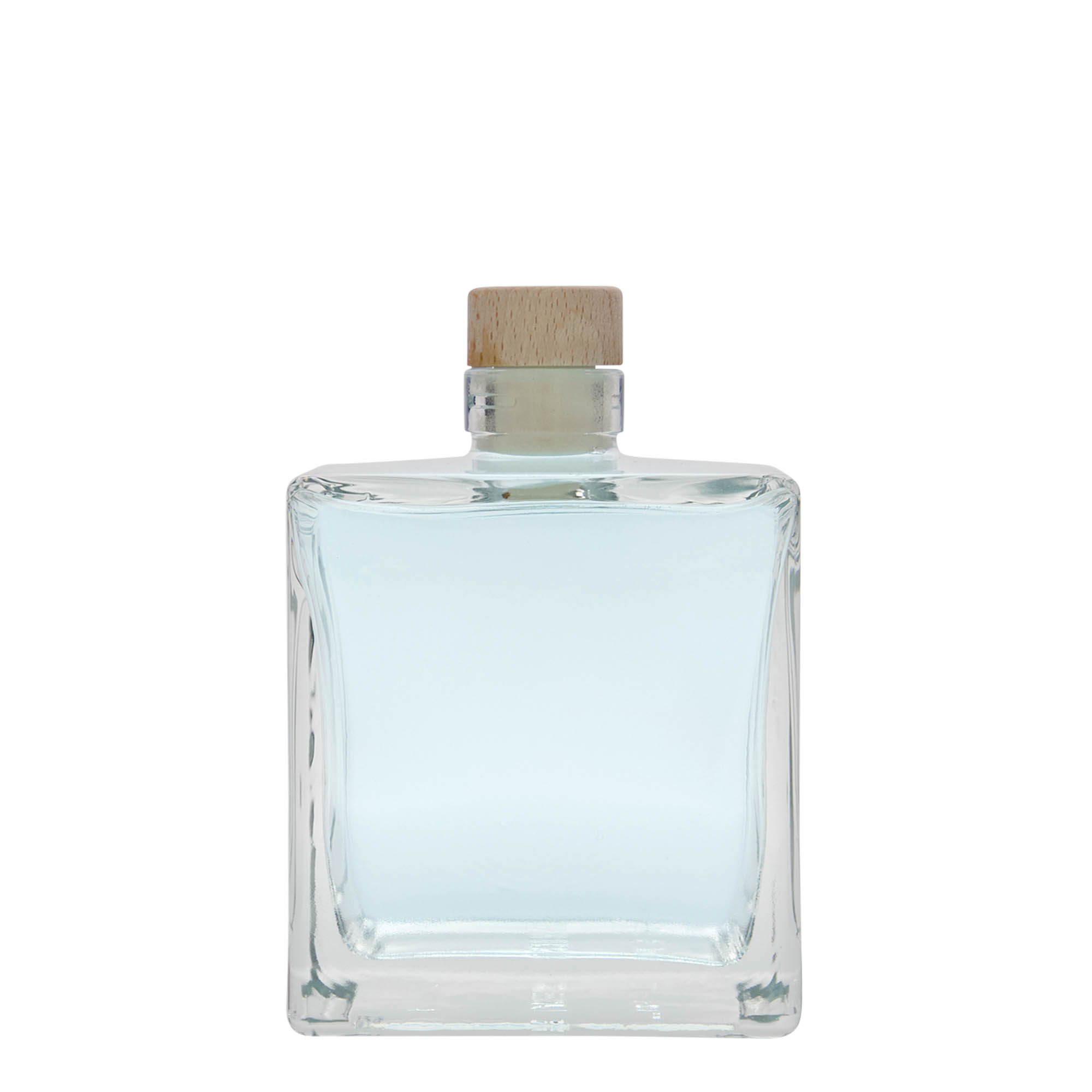 500 ml Glasflasche 'Cube', quadratisch, Mündung: Kork 500 ml Glasflasche 'Cube', quadratisch, Mündung: Kork
