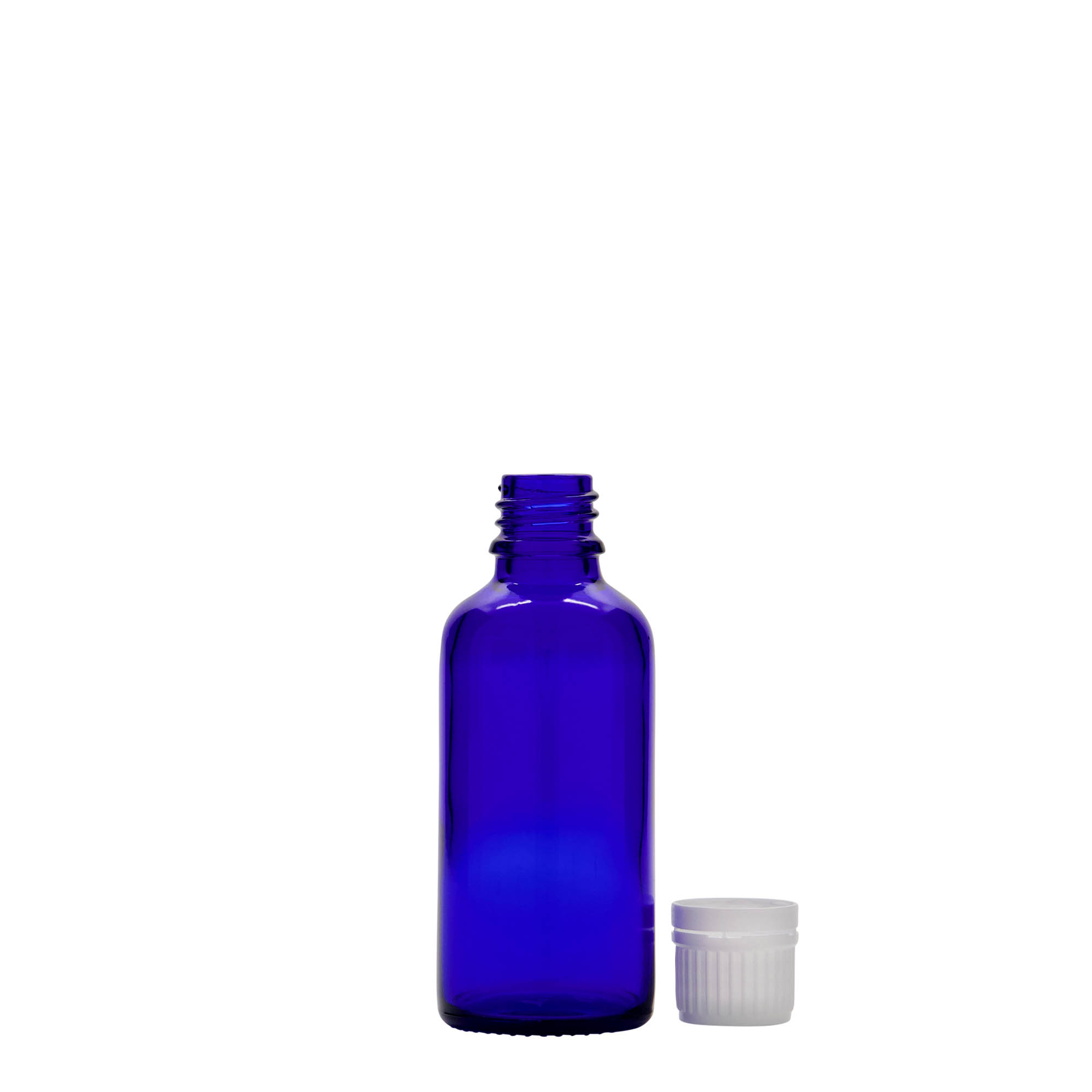 50 ml Medizinflasche, Glas, royalblau, Mündung: DIN 18 50 ml Medizinflasche, Glas, royalblau, Mündung: DIN 18