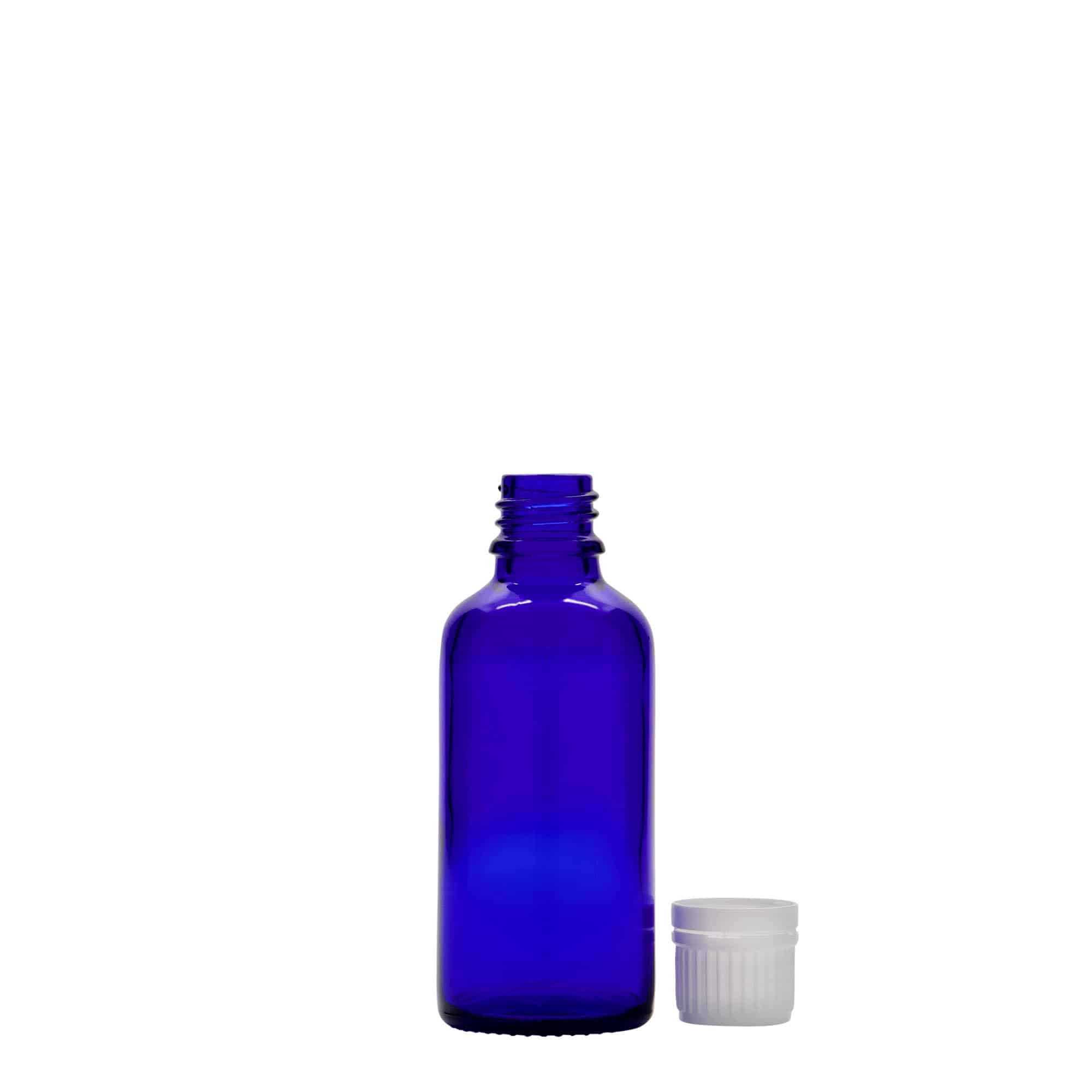50 ml Medizinflasche, Glas, royalblau, Mündung: DIN 18