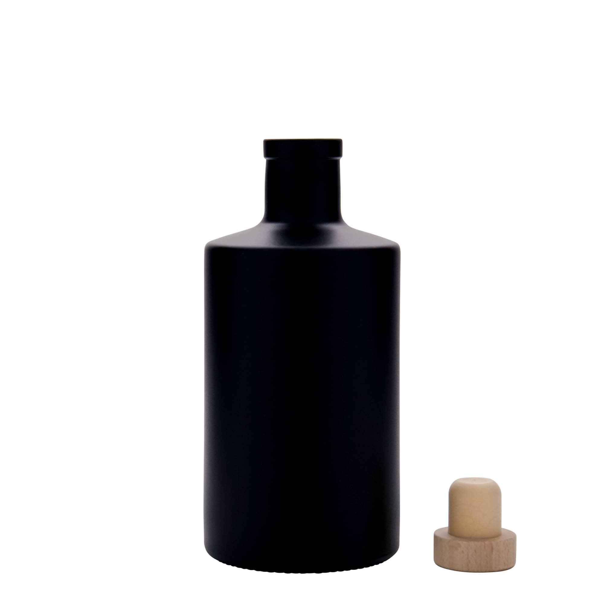 500 ml Glasflasche 'Caroline', schwarz, Mündung: Kork