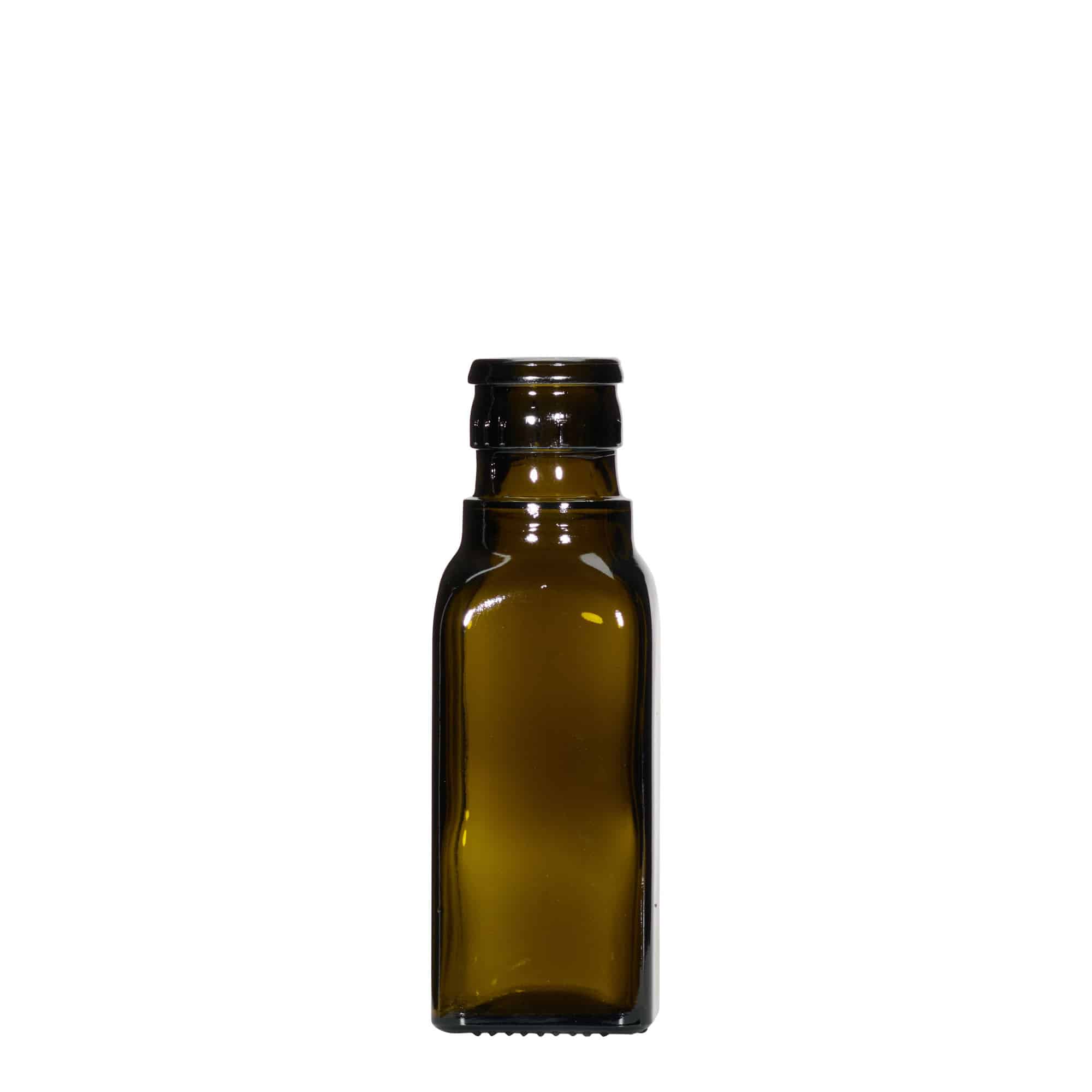 100 ml Essig-/Ölflasche 'Quadra', Glas, quadratisch, antikgrün, Mündung: DOP