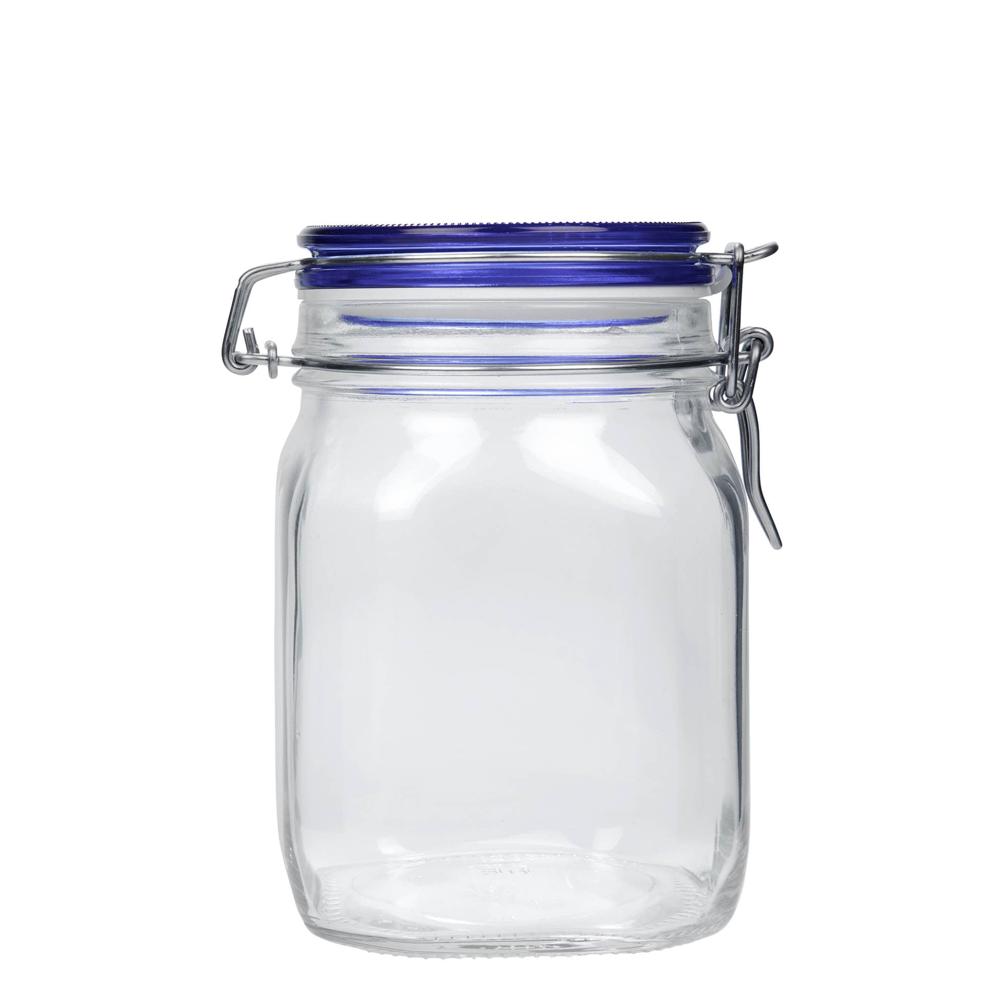 1.000 ml Drahtbügelglas 'Fido' Blue Top, quadratisch, Mündung: Drahtbügelverschluss