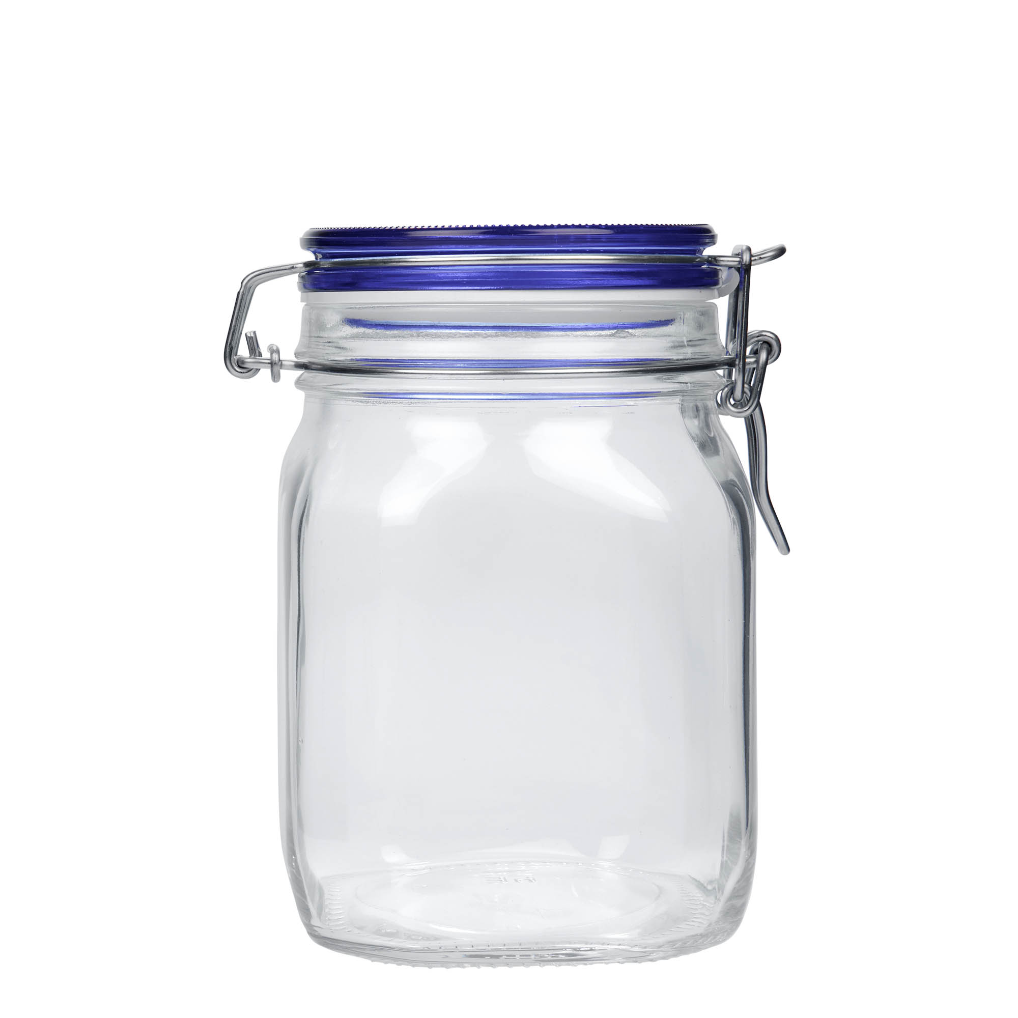 1.000 ml Drahtbügelglas „Fido“ Blue Top, quadratisch, Mündung: Drahtbügelverschluss