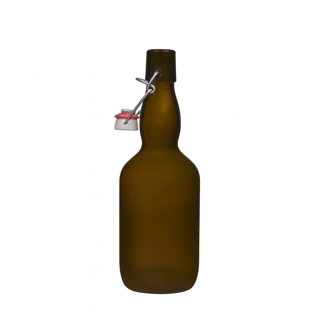 500 ml Bierflasche Kropfhals, Glas, antikgrün, Mündung: Bügelverschluss
