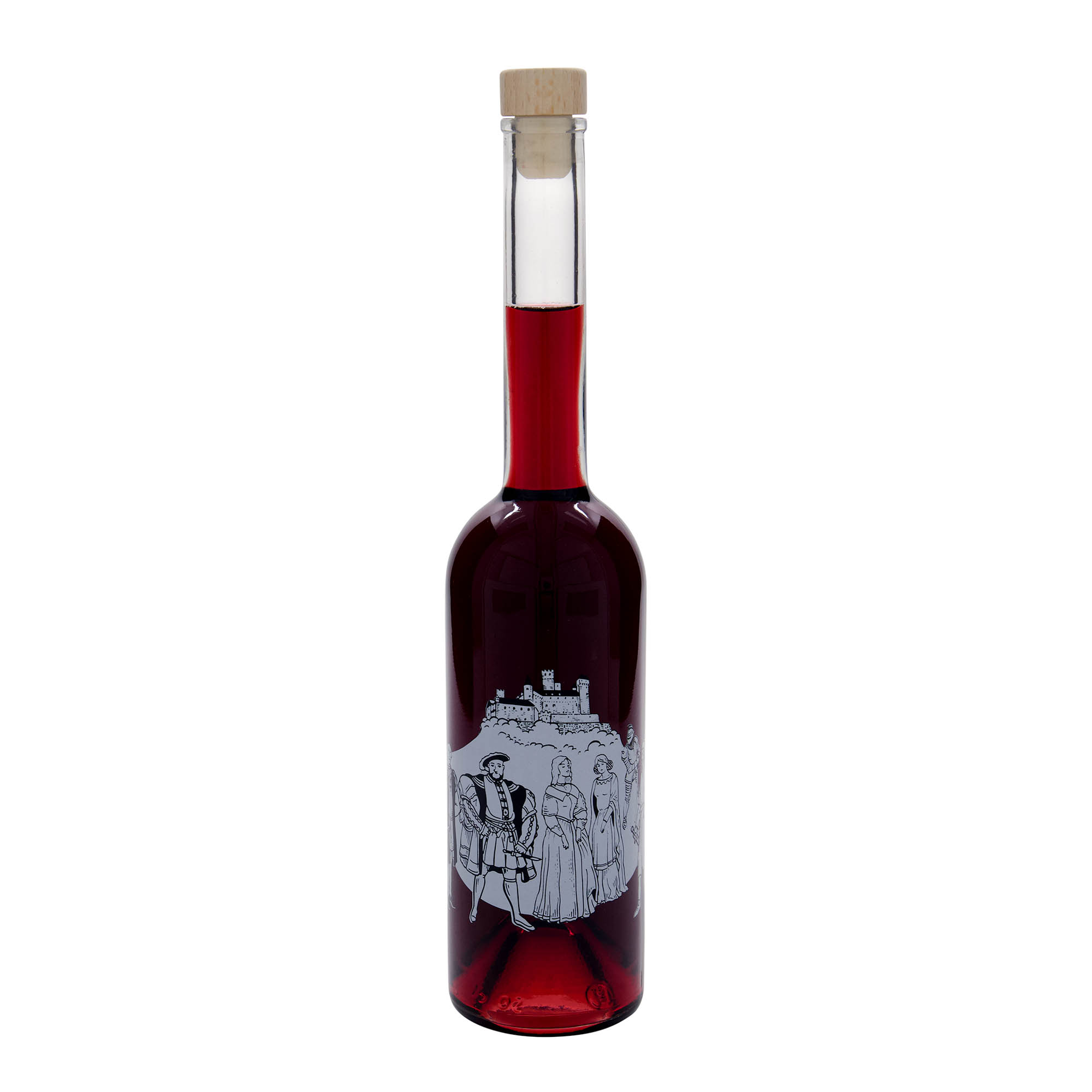 500 ml Glasflasche 'Opera', Motiv: Mittelalter, Mündung: Kork 500 ml Glasflasche 'Opera', Motiv: Mittelalter, Mündung: Kork