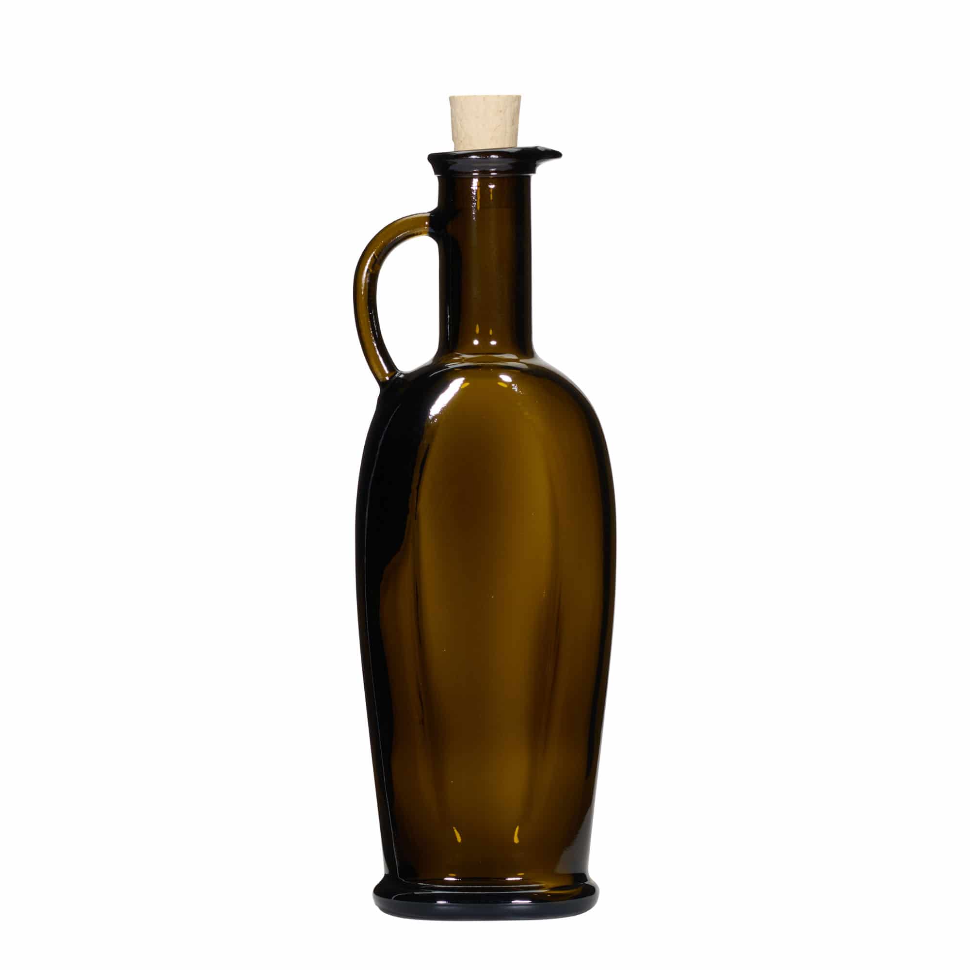 250 ml Glasflasche 'Eleganta', oval, antikgrün, Mündung: Kork