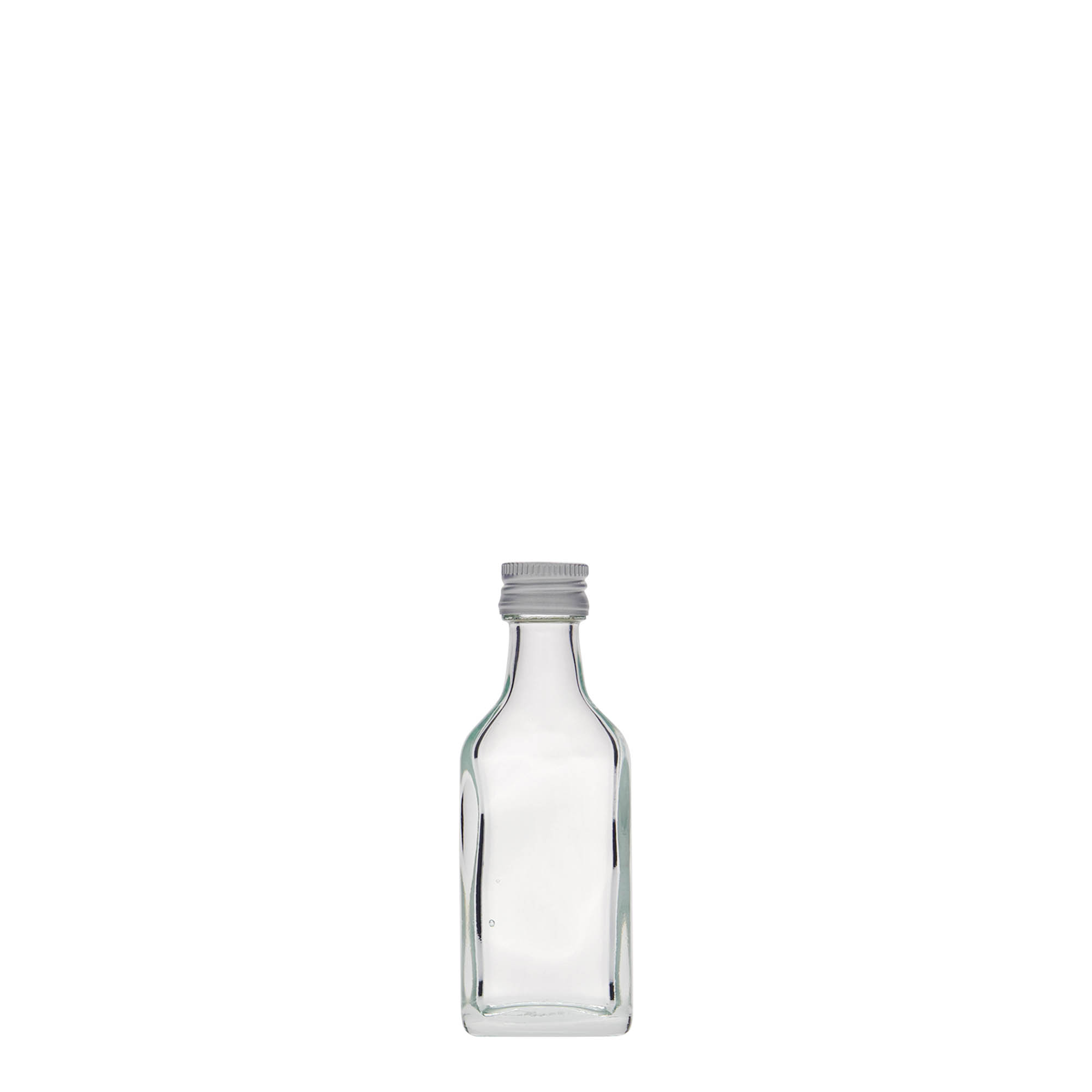 20 ml Taschenflasche, rechteckig, Glas, Mündung: PP 18 20 ml Taschenflasche, rechteckig, Glas, Mündung: PP 18