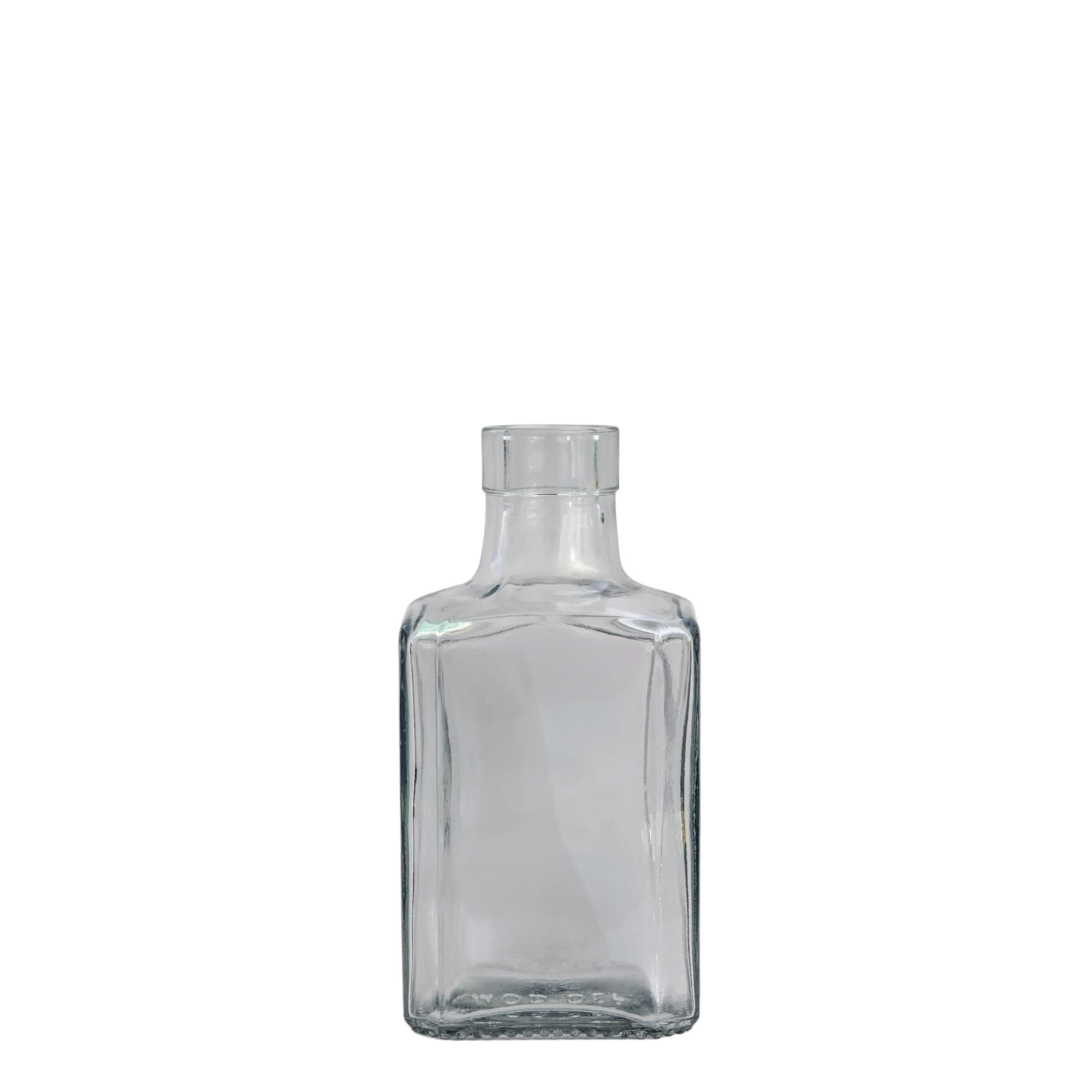 250 ml Glasflasche 'Decanter Quadro Oberband', quadratisch, Mündung: Kork