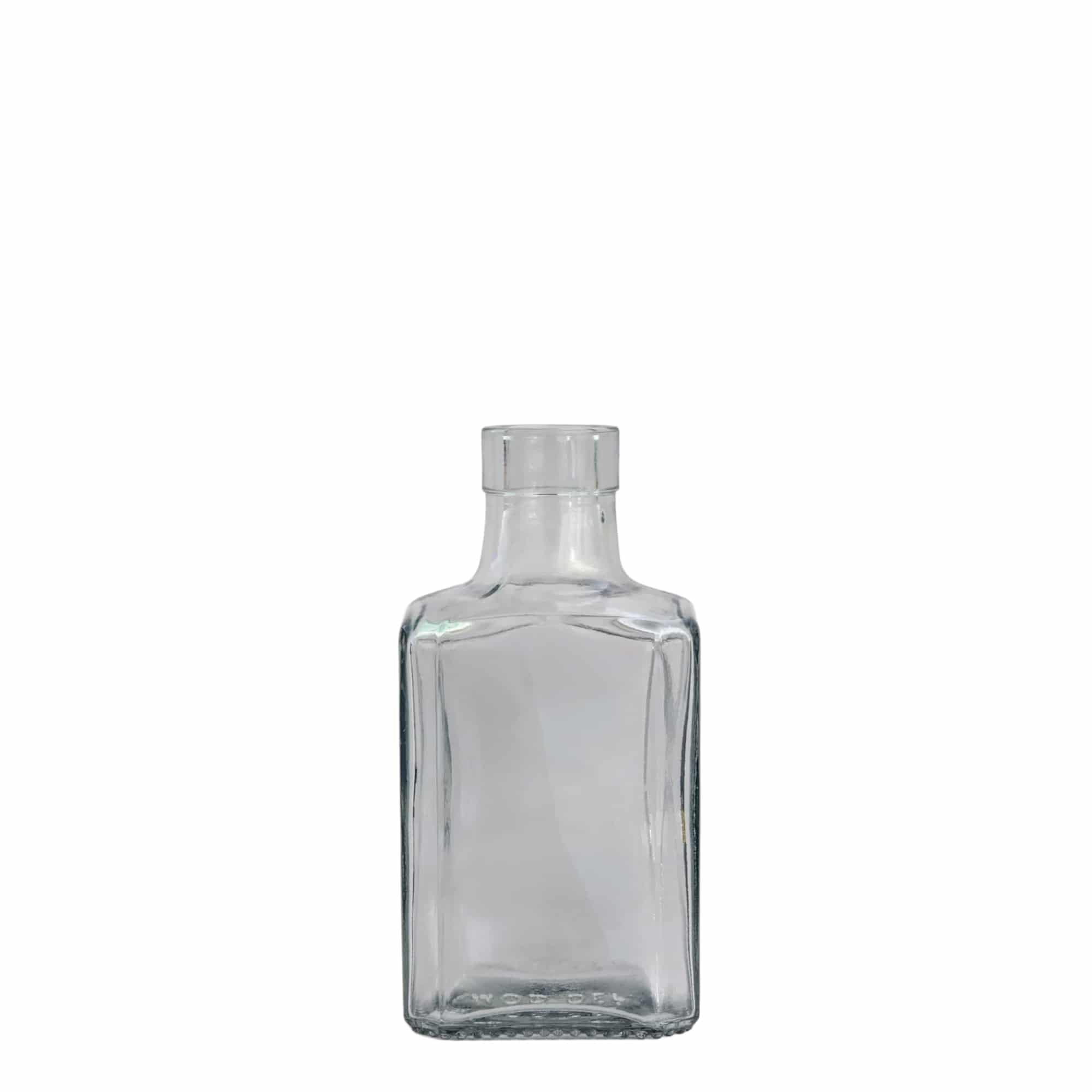 250 ml Glasflasche „Decanter Quadro Oberband“, quadratisch, Mündung: Kork