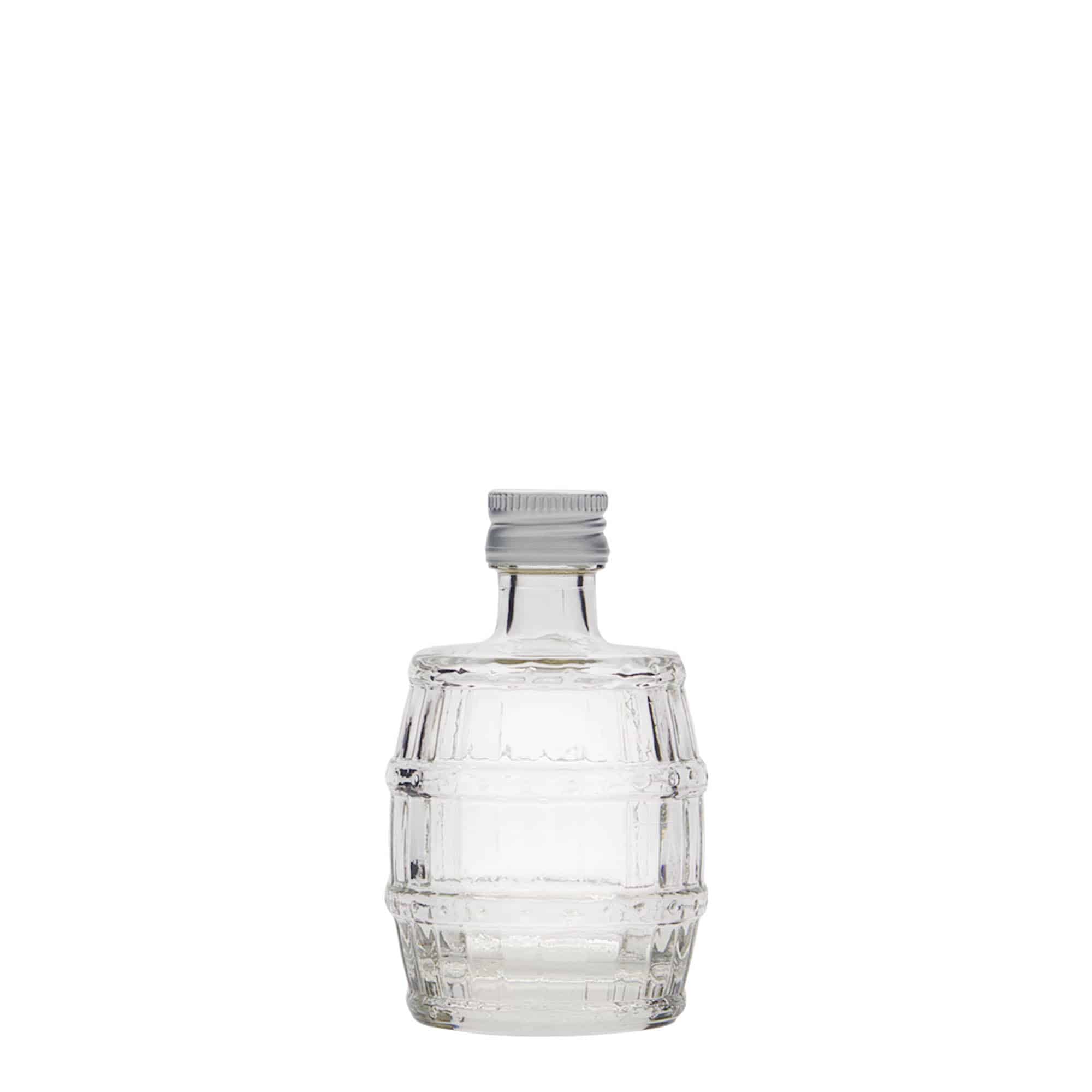 50 ml Glasflasche 'Fass', Mündung: PP 18 50 ml Glasflasche 'Fass', Mündung: PP 18