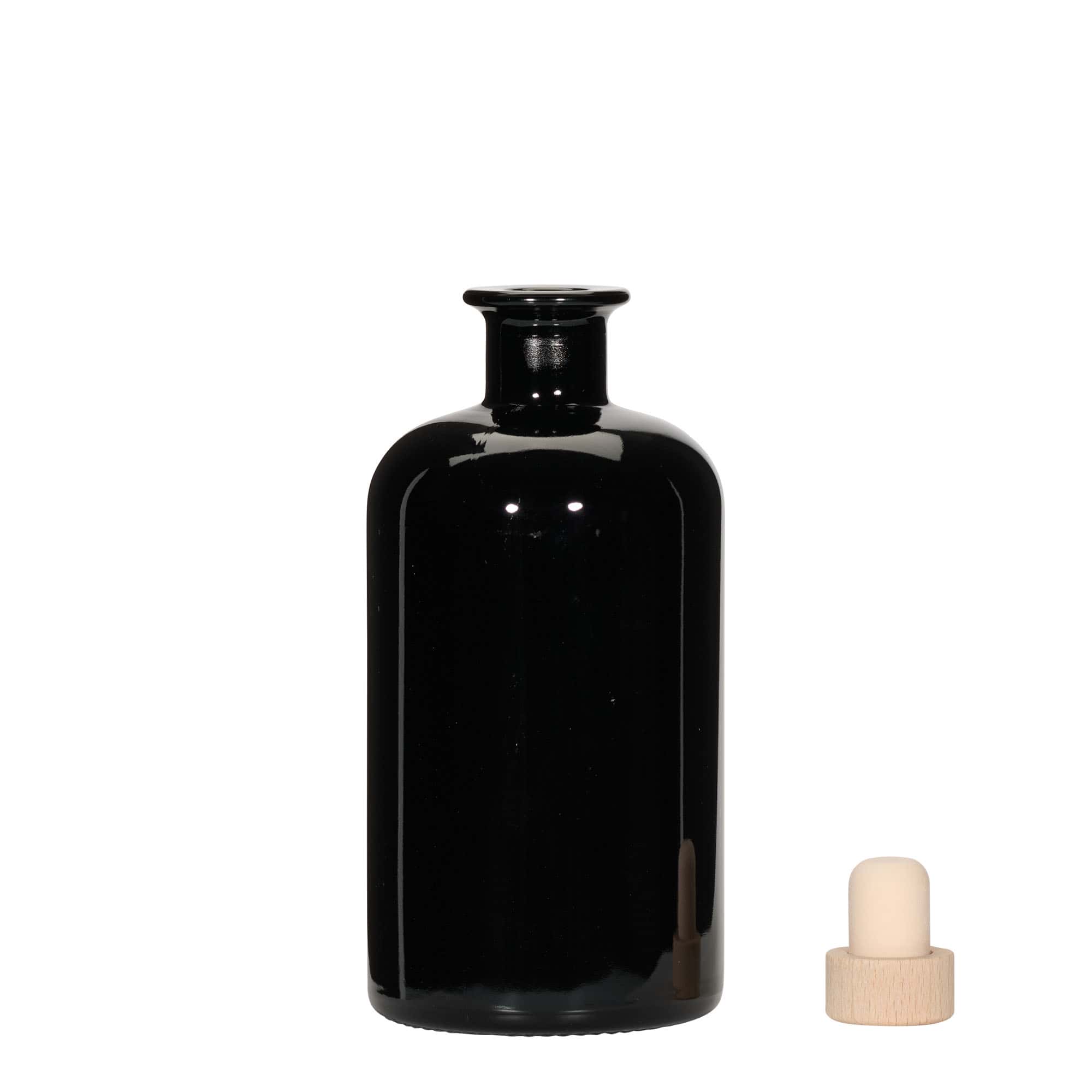 500 ml Glasflasche Apotheker, schwarz, Mündung: Kork