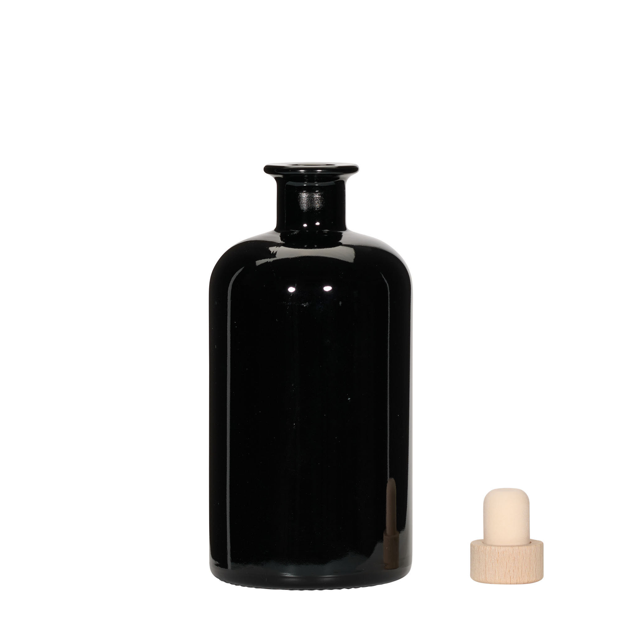 500 ml Glasflasche Apotheker, schwarz, Mündung: Kork