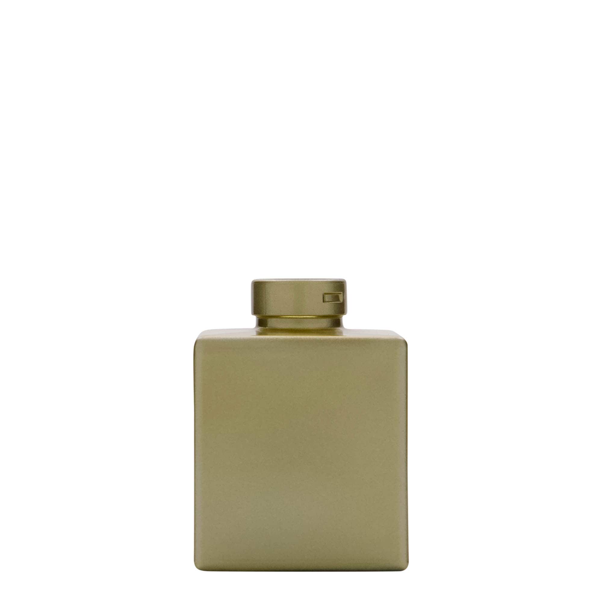 100 ml Glasflasche 'Cube', quadratisch, gold, Mündung: Kork