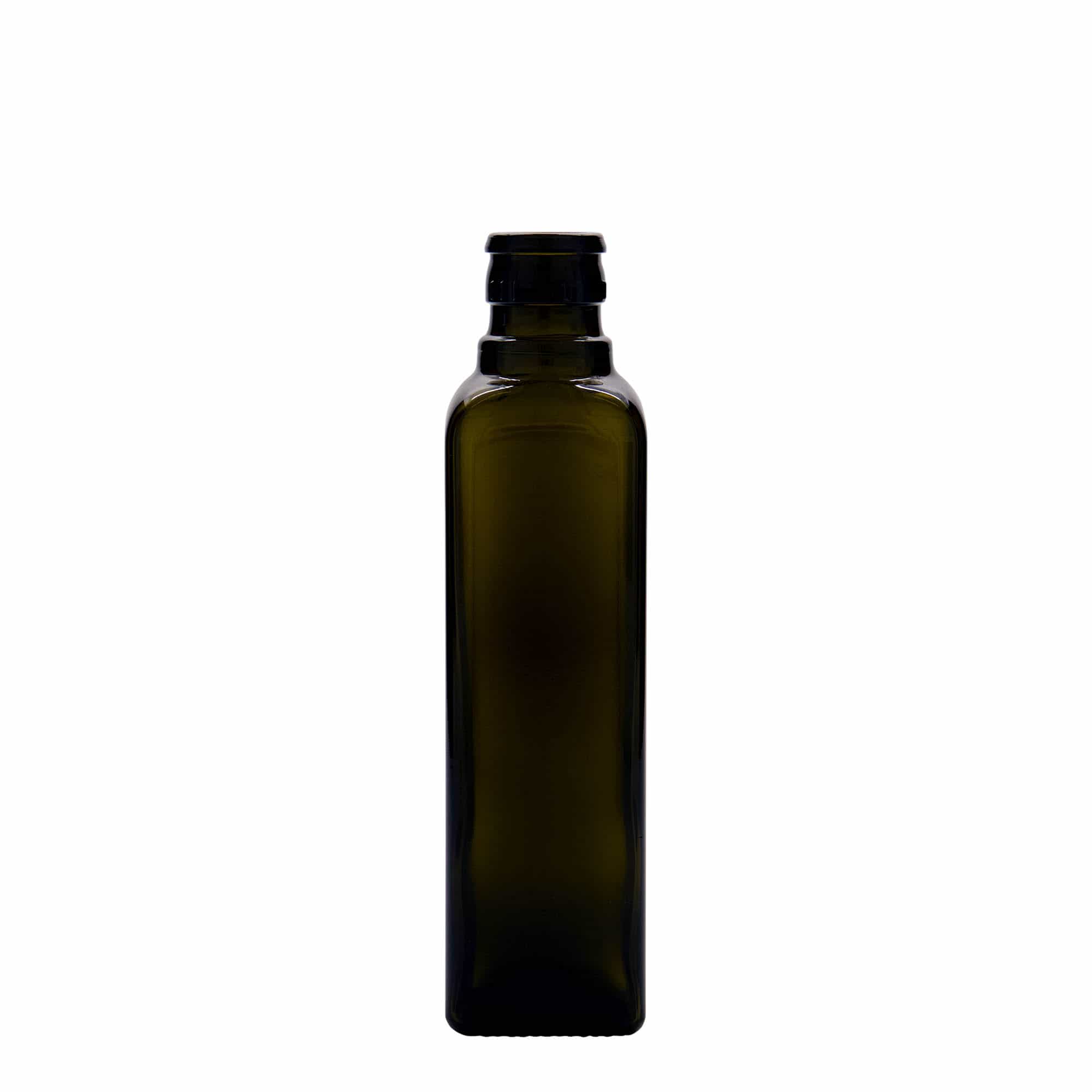 250 ml Essig-/Ölflasche „Quadra“, Glas, quadratisch, antikgrün, Mündung: DOP