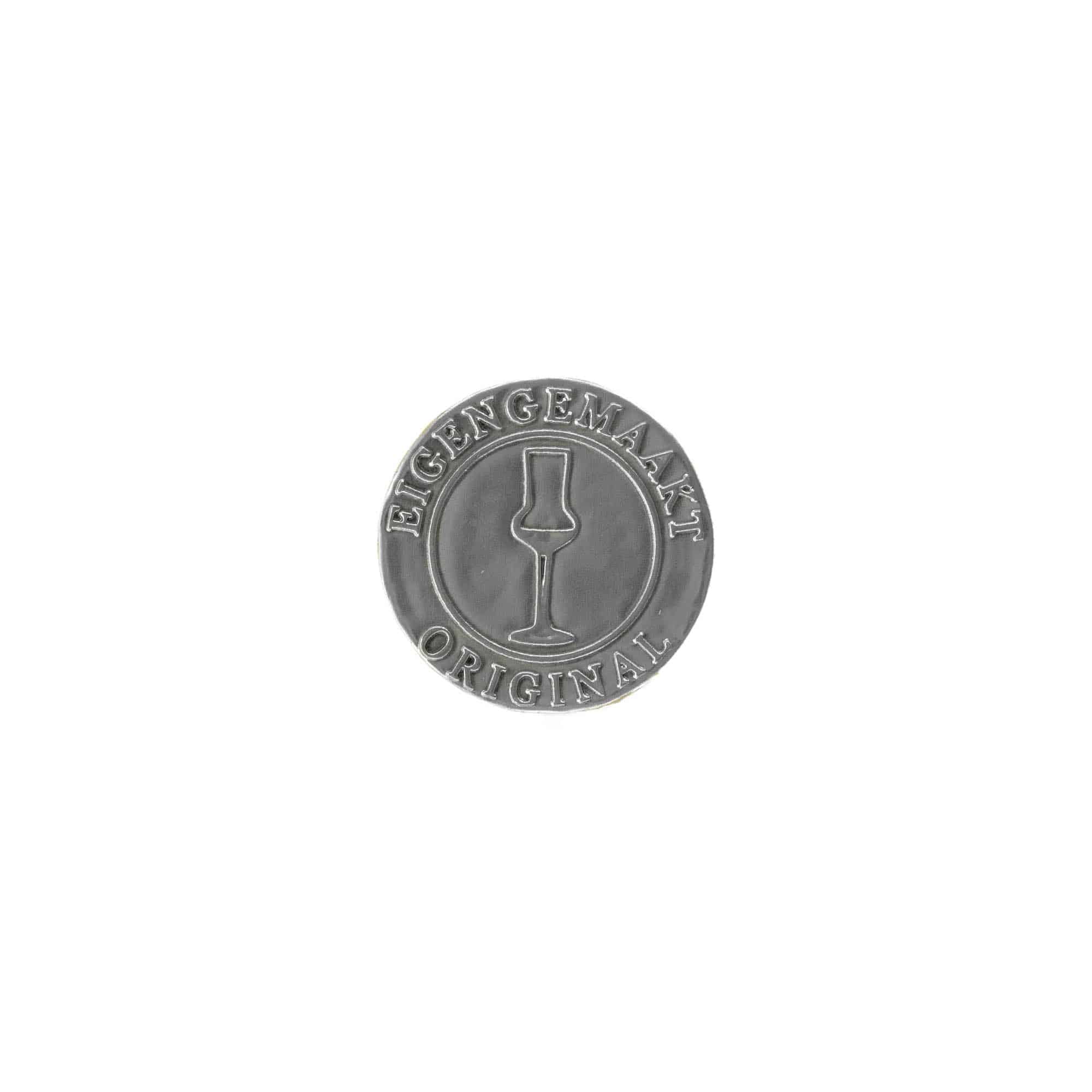 Zinnetikett 'Eigengemaakt', rund, Metall, silber