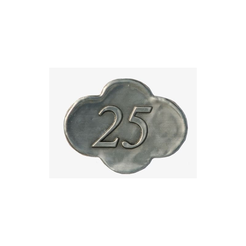 Zinnetikett „25“, Metall, silber