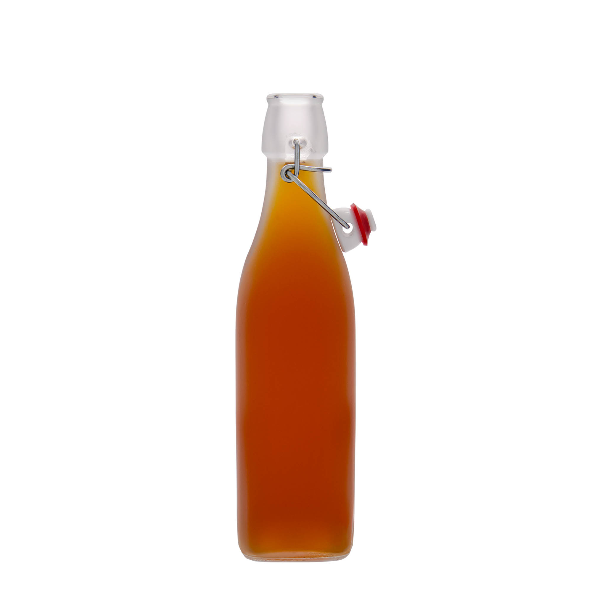 500 ml Glasflasche „Swing“, quadratisch, weiß, Mündung: Bügelverschluss