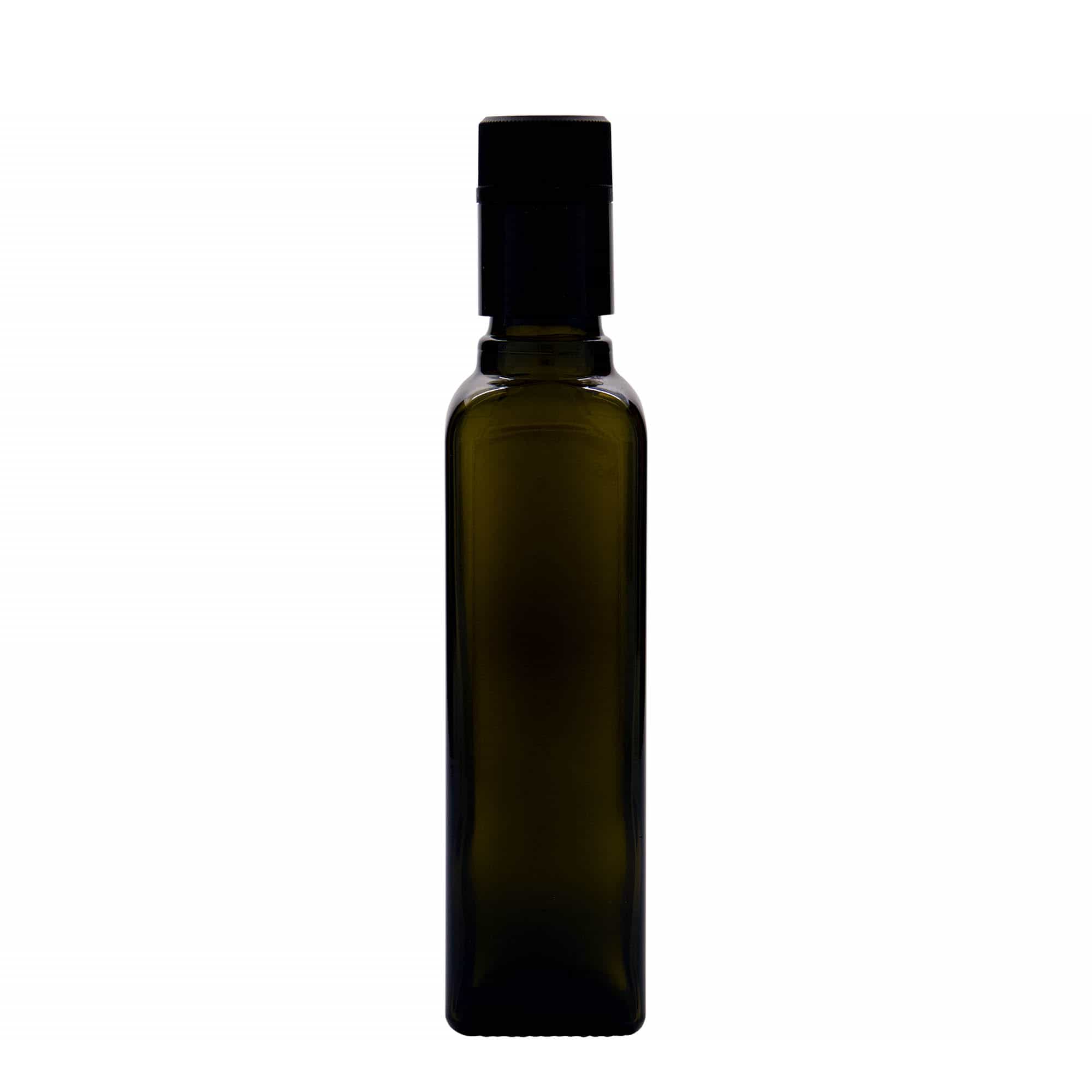 250 ml Essig-/Ölflasche „Quadra“, Glas, quadratisch, antikgrün, Mündung: DOP