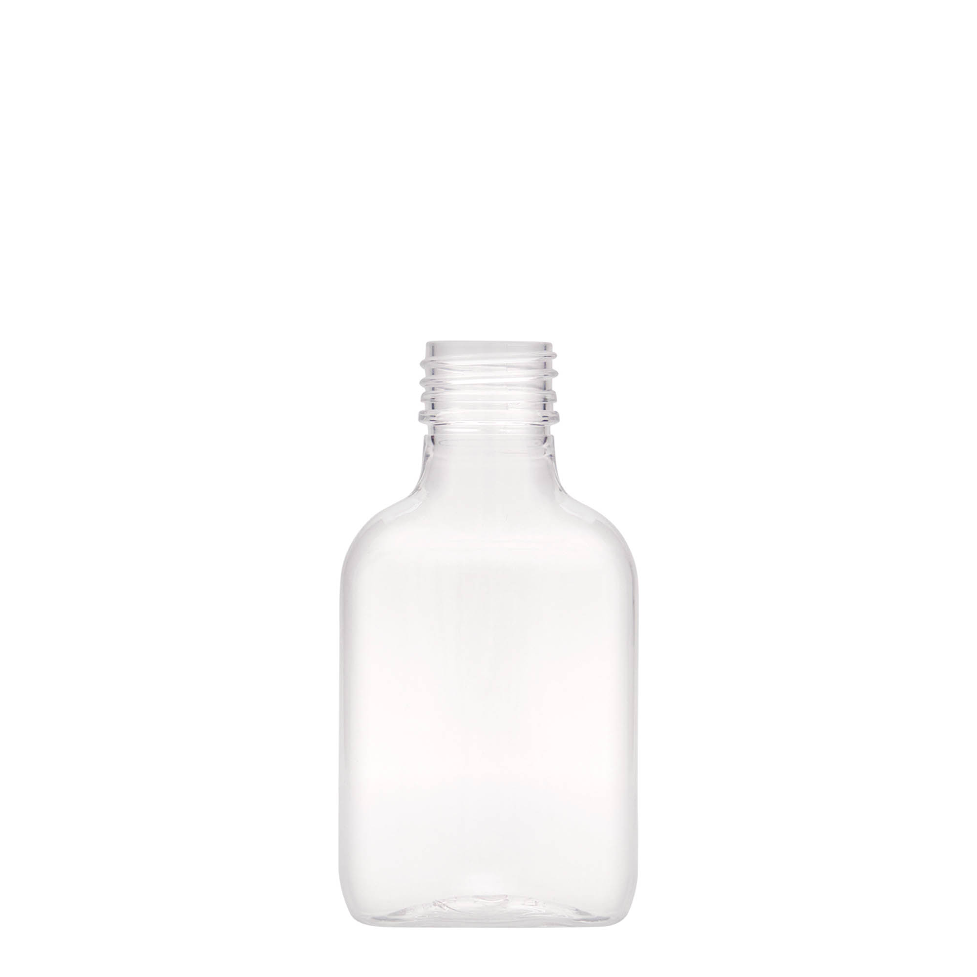 100 ml Taschenflasche, oval, PET-Kunststoff, Mündung: PP 28