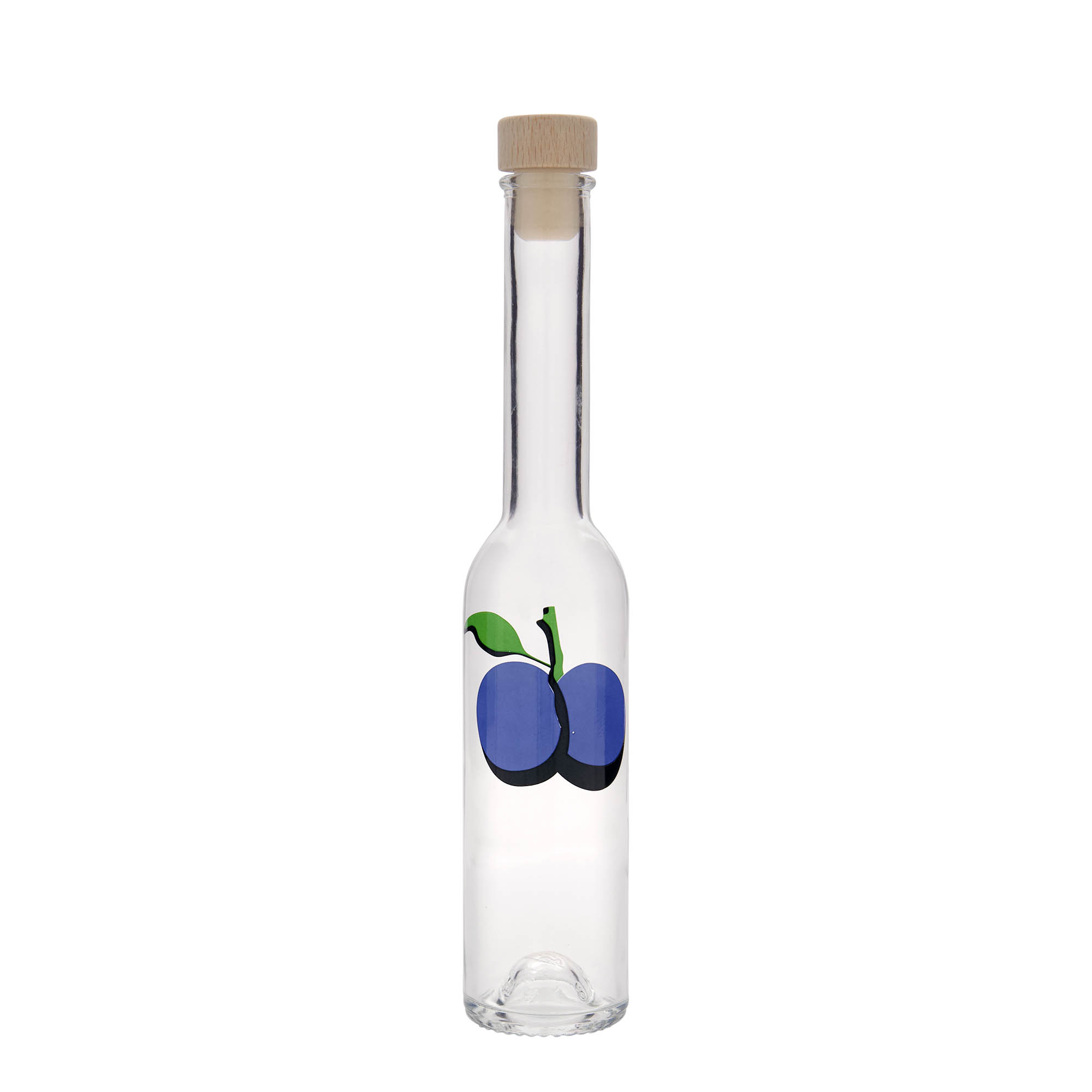 200 ml Glasflasche 'Opera', Motiv: Pflaume, Mündung: Kork 200 ml Glasflasche 'Opera', Motiv: Pflaume, Mündung: Kork