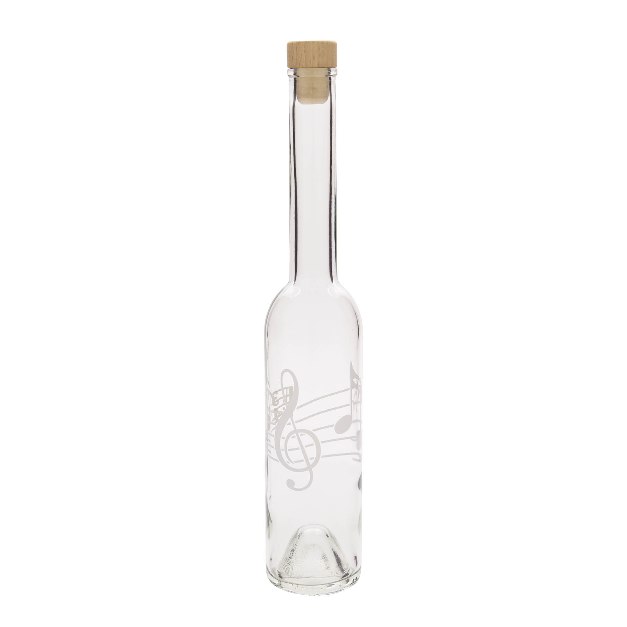350 ml Glasflasche 'Opera', Motiv: Musiknoten, Mündung: Kork