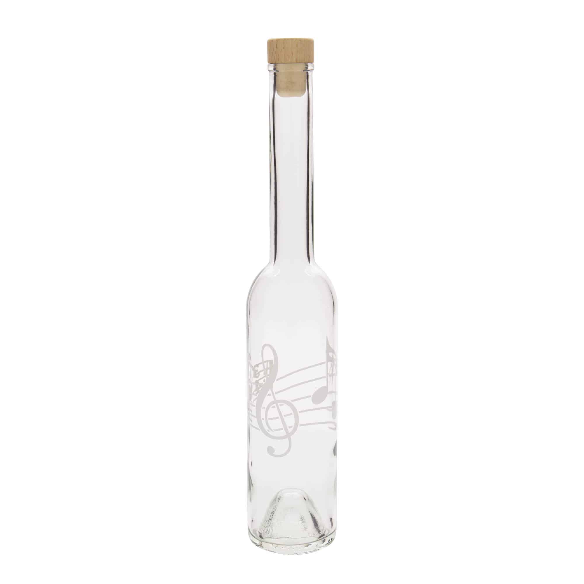 350 ml Glasflasche „Opera“, Motiv: Musiknoten, Mündung: Kork