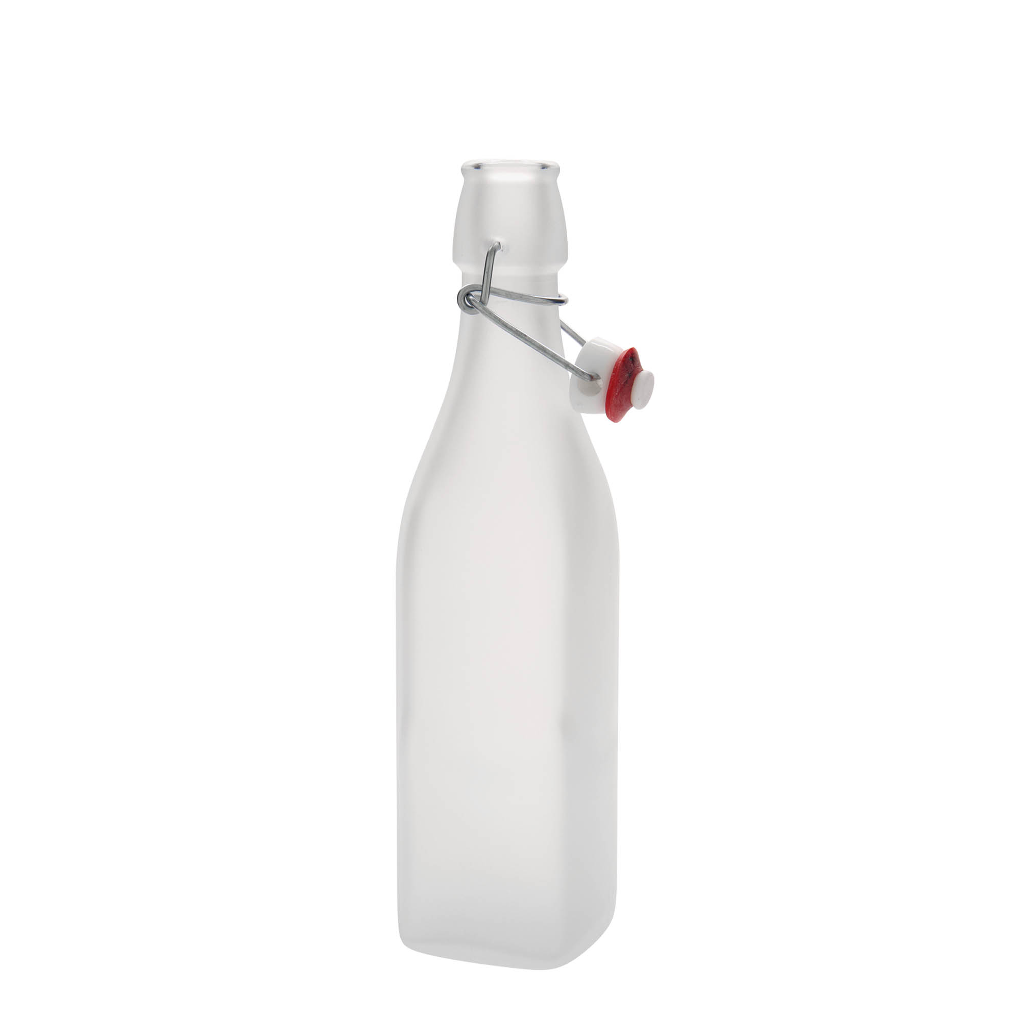 500 ml Glasflasche „Swing“, quadratisch, weiß, Mündung: Bügelverschluss