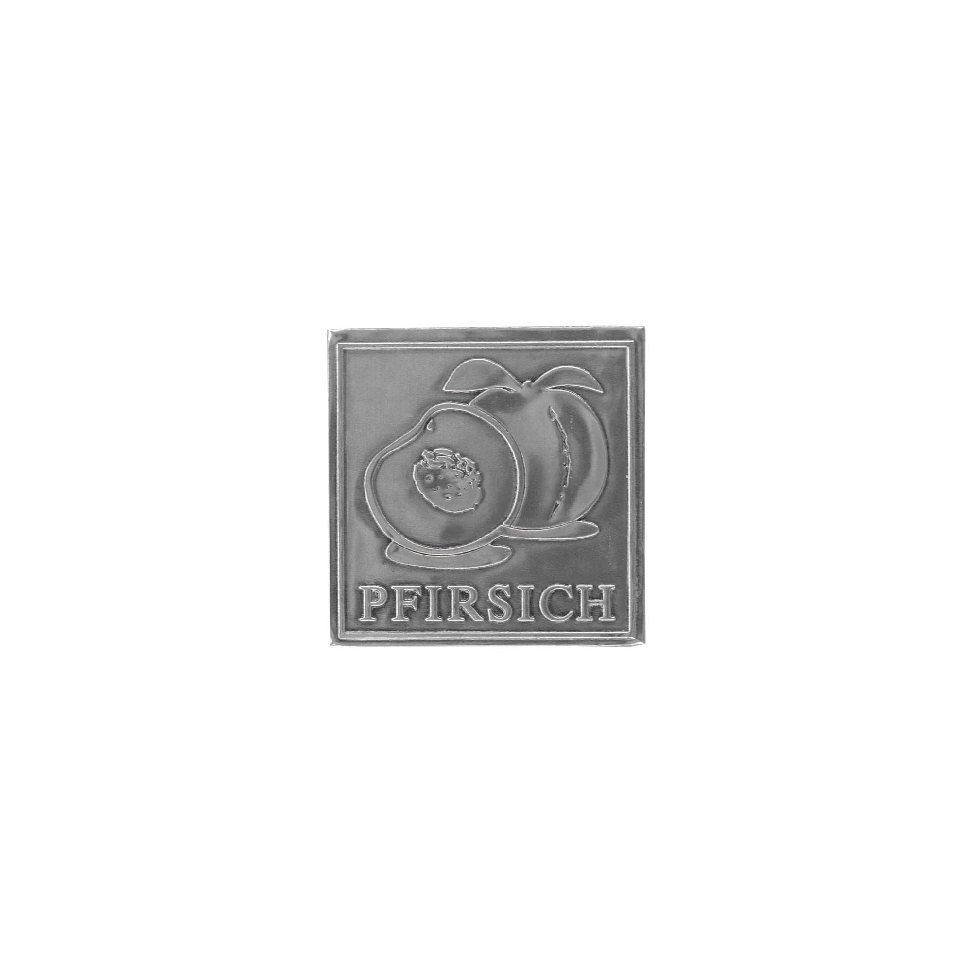 Zinnetikett 'Pfirsich', quadratisch, Metall, silber Zinnetikett 'Pfirsich', quadratisch, Metall, silber