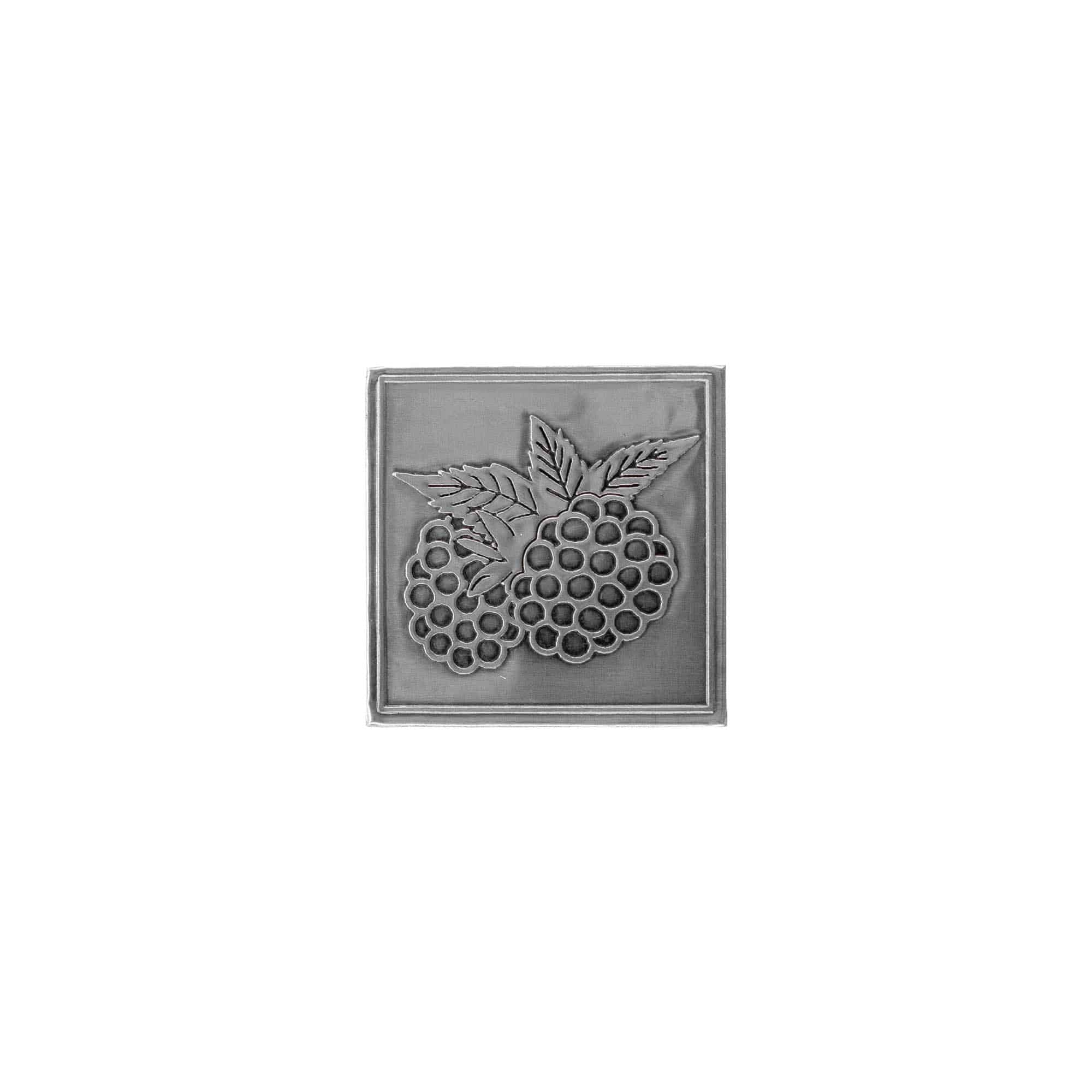 Zinnetikett „Brombeere“, quadratisch, Metall, silber