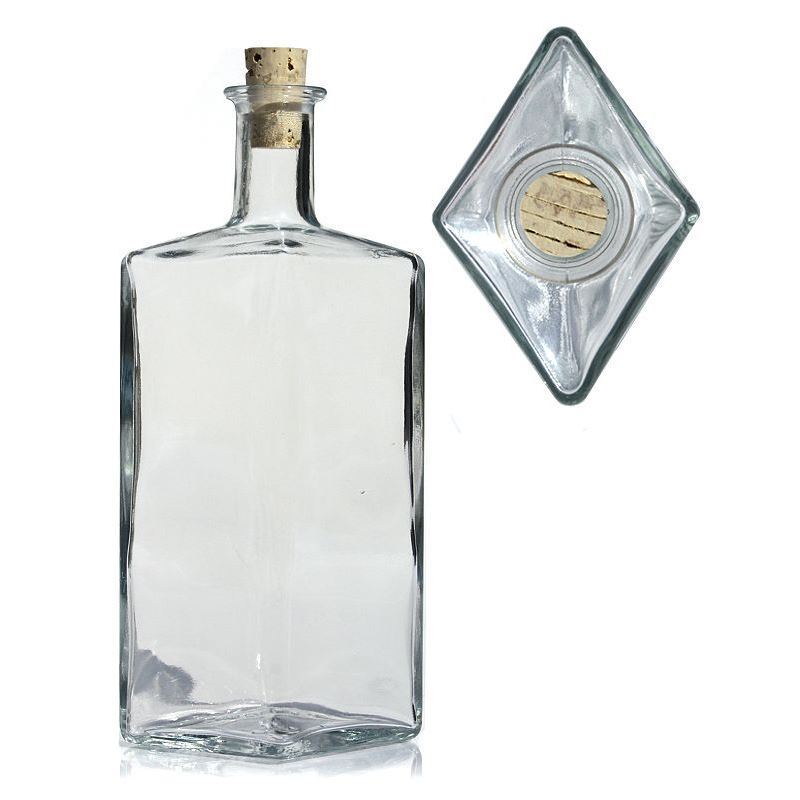 500 ml Glasflasche „Riva“, rautenförmig, Mündung: Kork