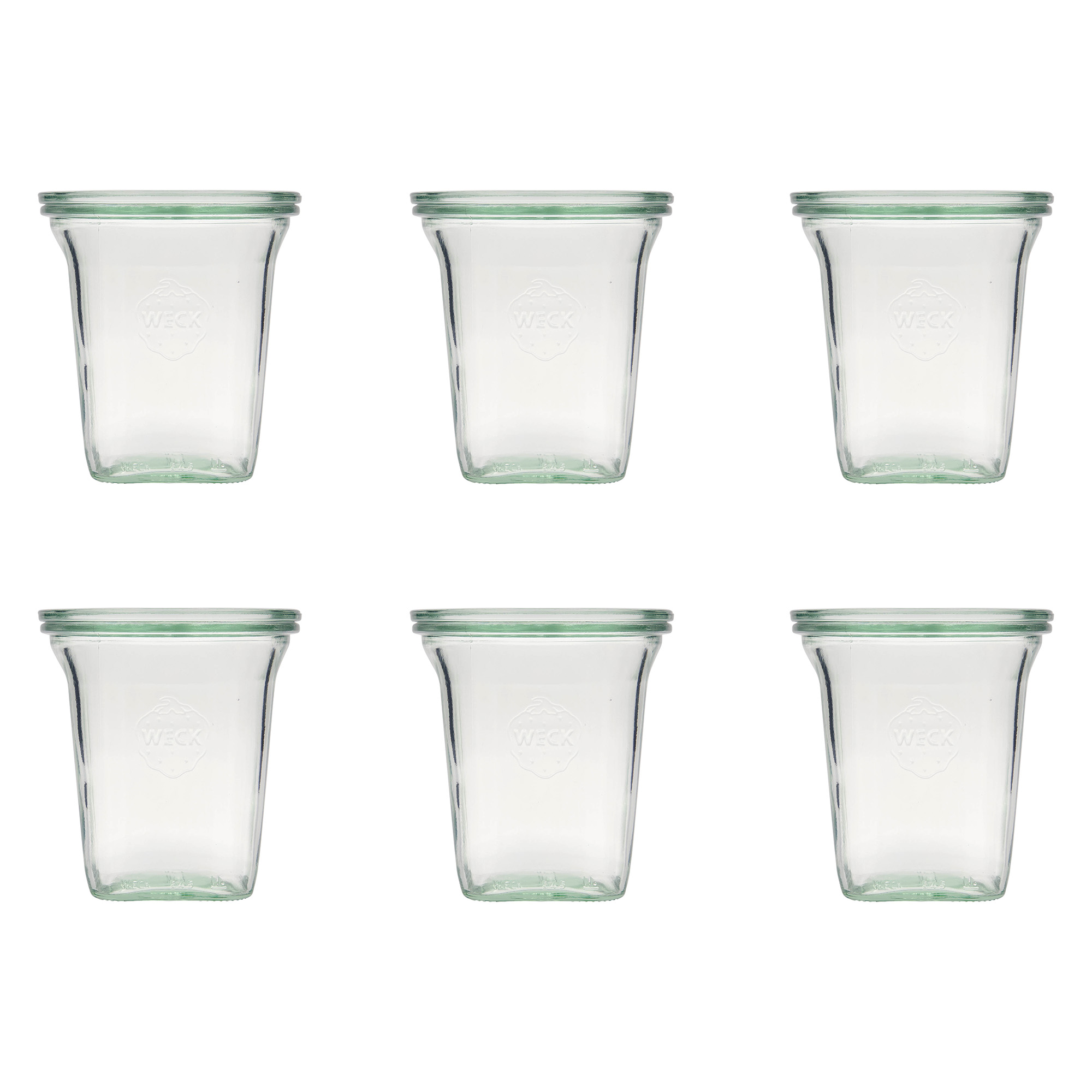 6x 545 ml WECK-Quadroglas mit Glasdeckel RR 100