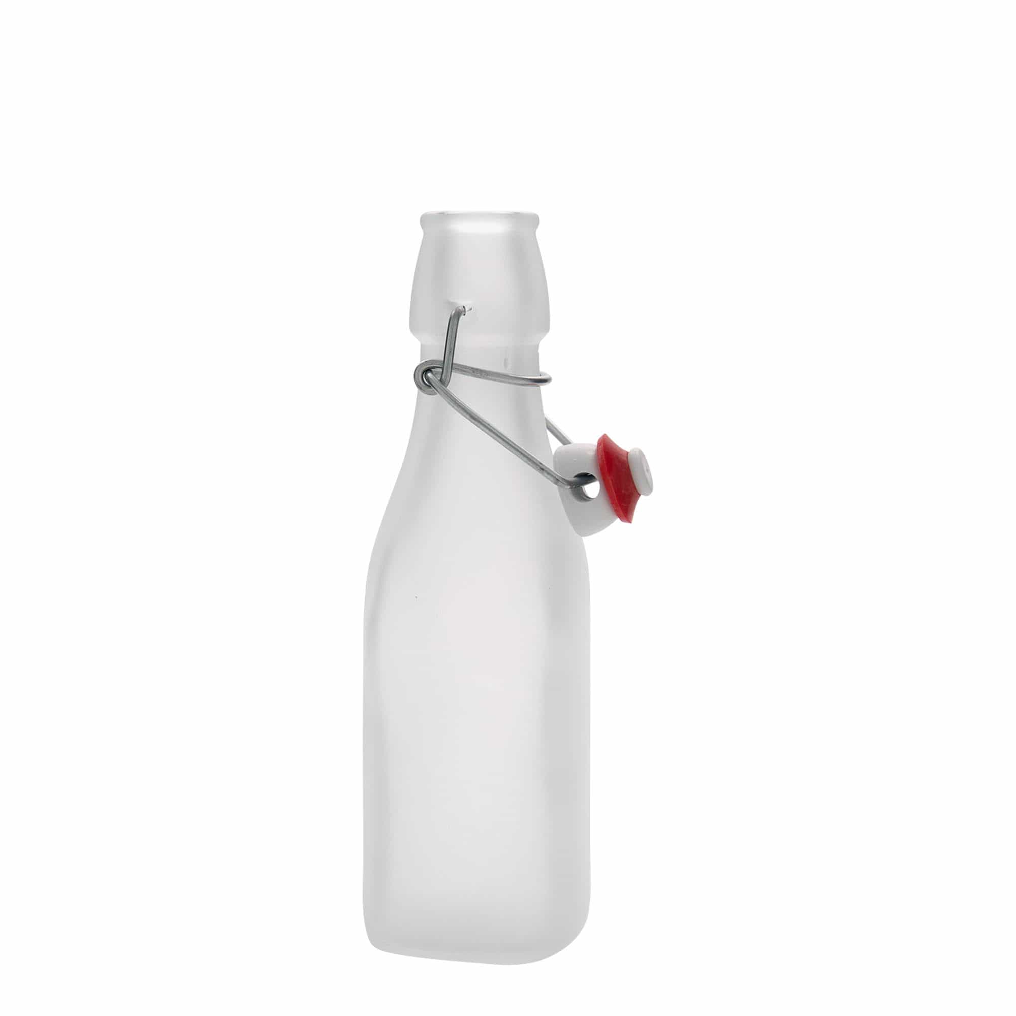 250 ml Glasflasche 'Swing, quadratisch, weiß, Mündung: Bügelverschluss