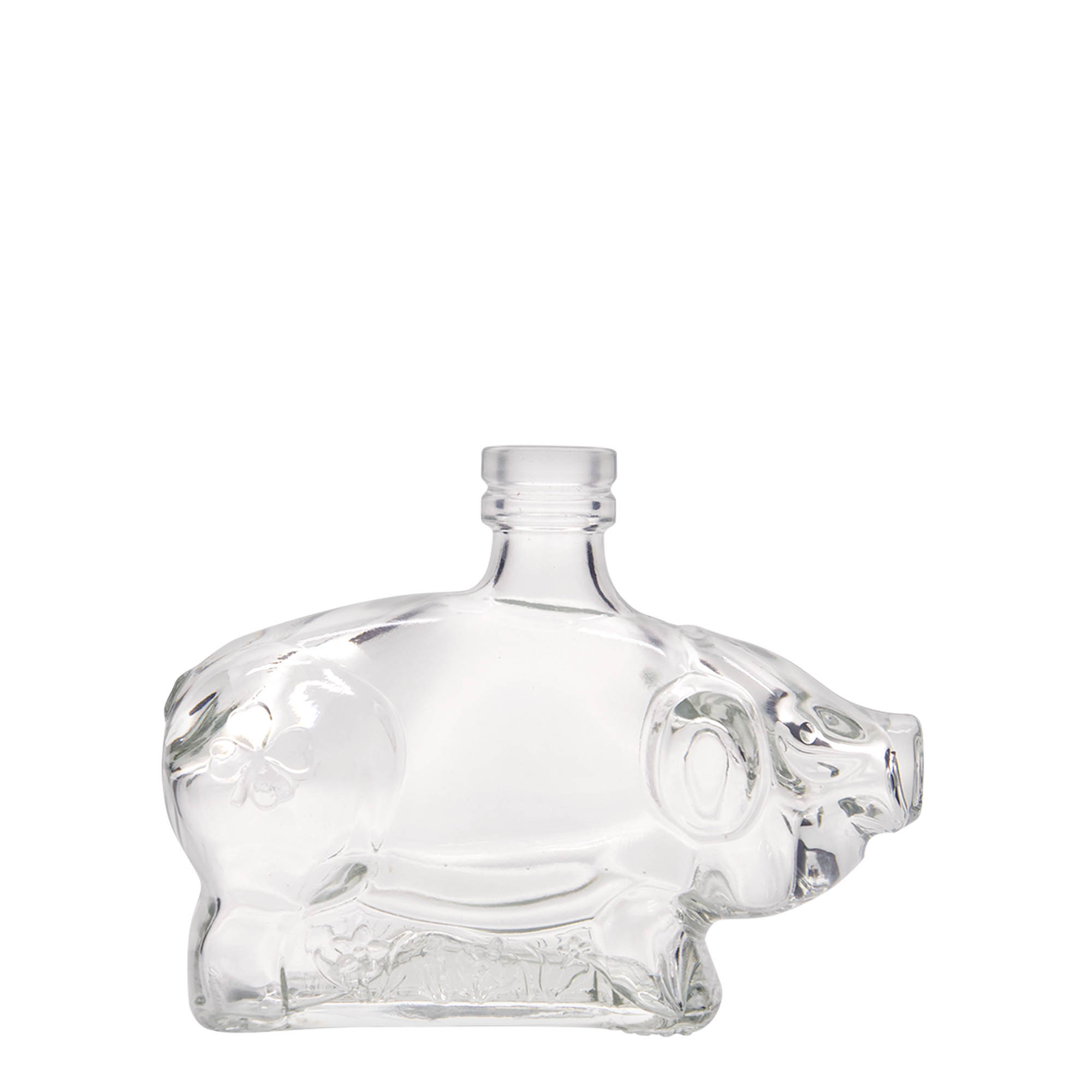 200 ml Glasflasche 'Glücksschweinchen', Mündung: Kork 200 ml Glasflasche 'Glücksschweinchen', Mündung: Kork