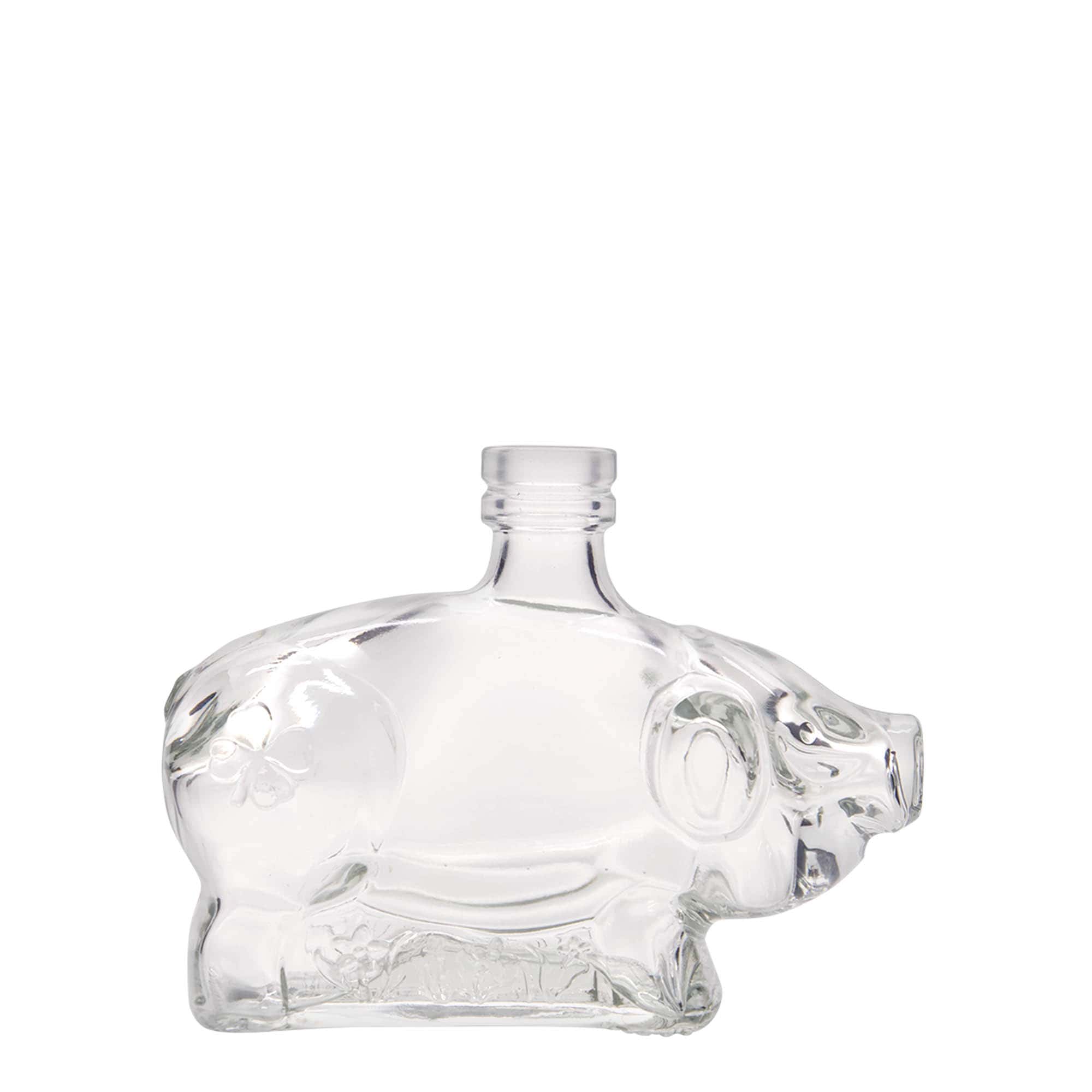 200 ml Glasflasche 'Glücksschweinchen', Mündung: Kork 200 ml Glasflasche 'Glücksschweinchen', Mündung: Kork