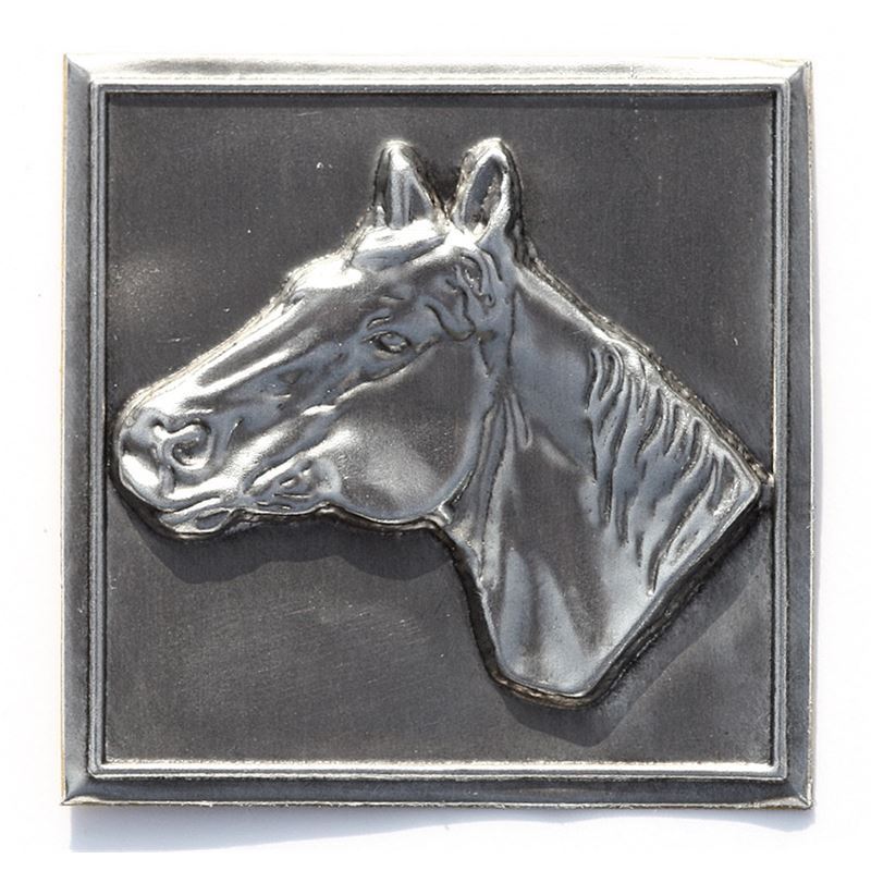 Zinnetikett 'Pferd', quadratisch, Metall, silber Zinnetikett 'Pferd', quadratisch, Metall, silber