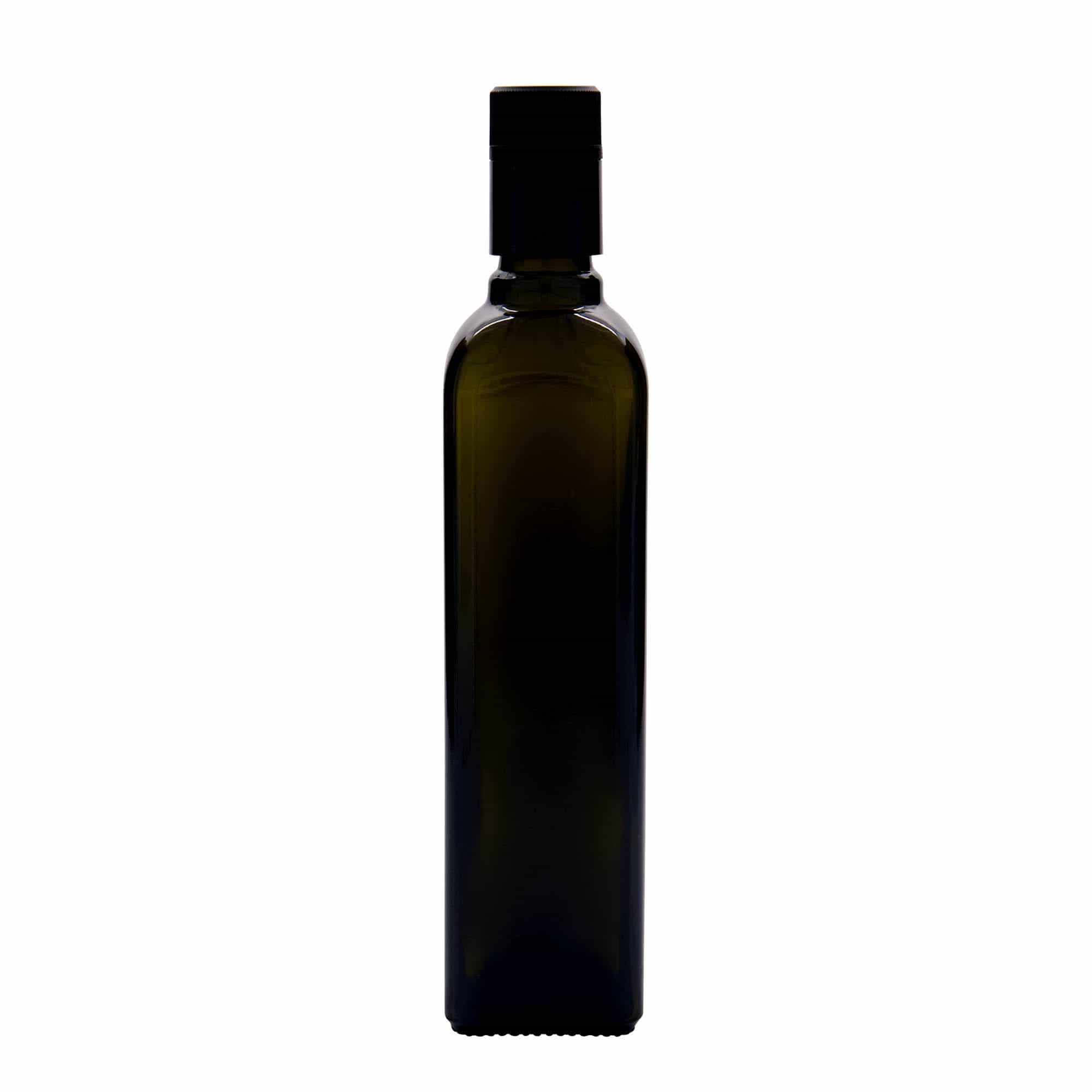 500 ml Essig-/Ölflasche „Quadra“, Glas, quadratisch, antikgrün, Mündung: DOP