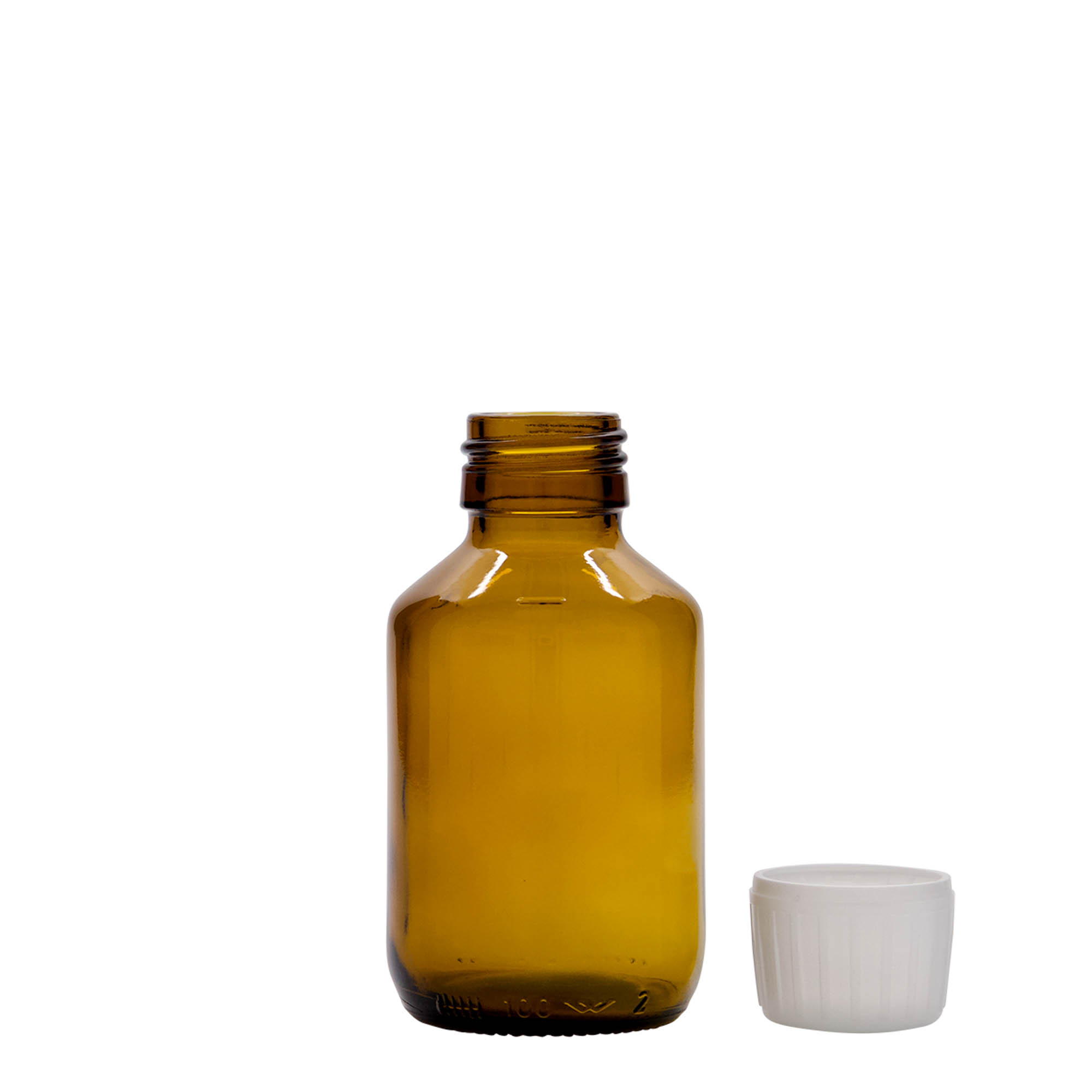 100 ml Medizinflasche, braun, Glas, Mündung: PP 28 100 ml Medizinflasche, braun, Glas, Mündung: PP 28