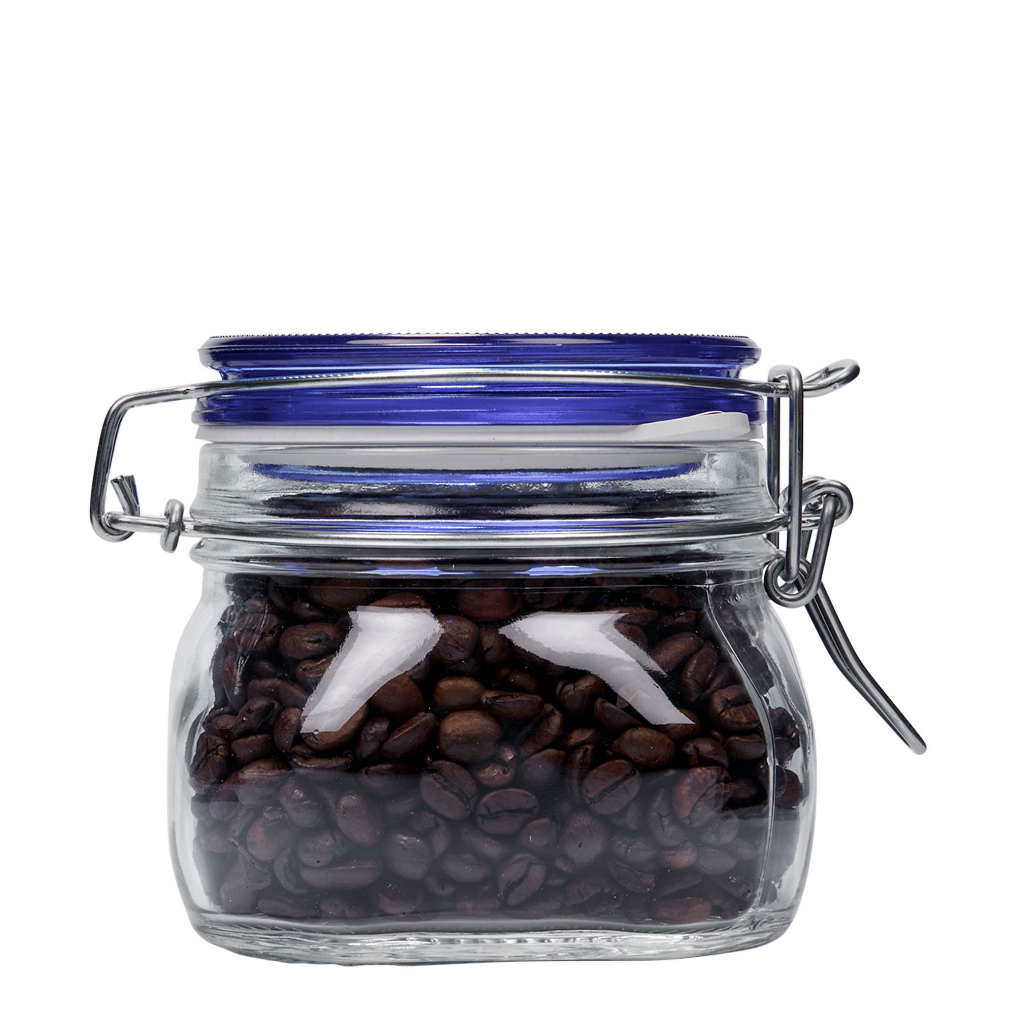 500 ml Drahtbügelglas 'Fido' Blue Top, quadratisch, Mündung: Drahtbügelverschluss