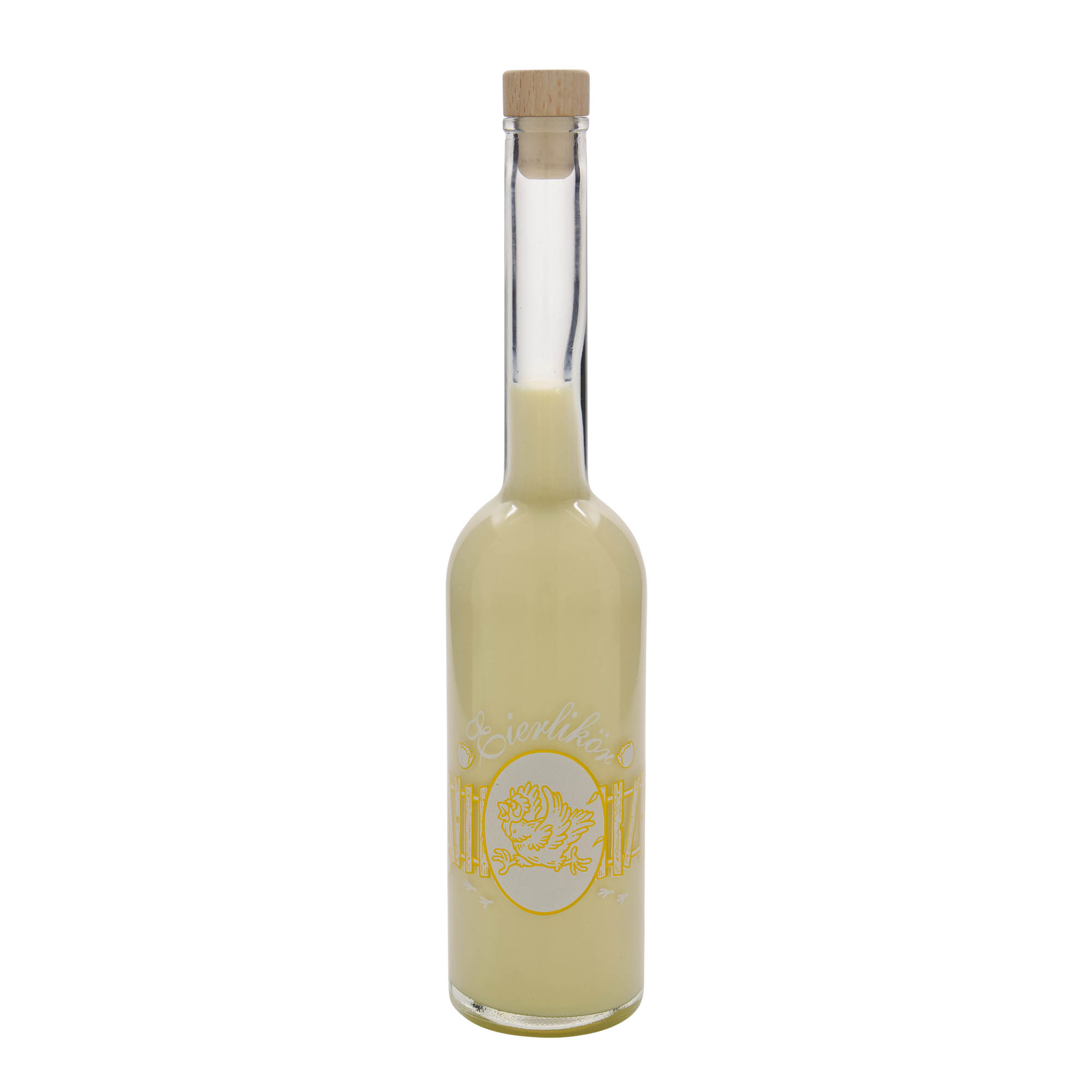 500 ml Glasflasche 'Opera', Motiv: Eierlikör, Mündung: Kork