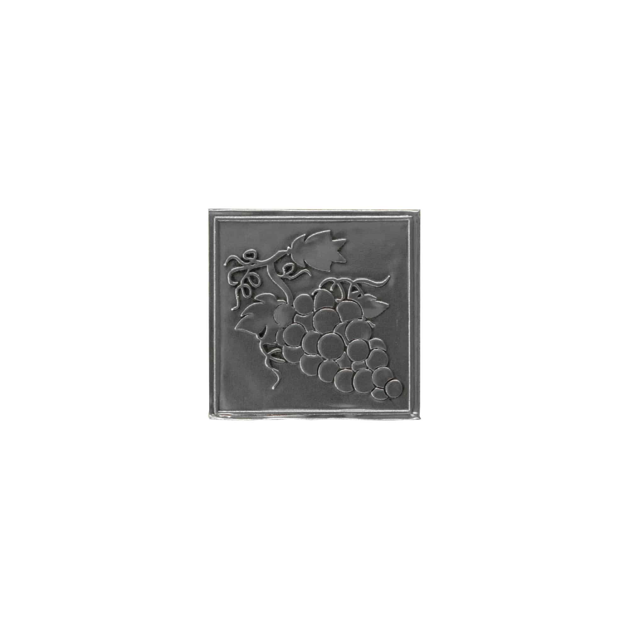 Zinnetikett „Traube“, quadratisch, Metall, silber