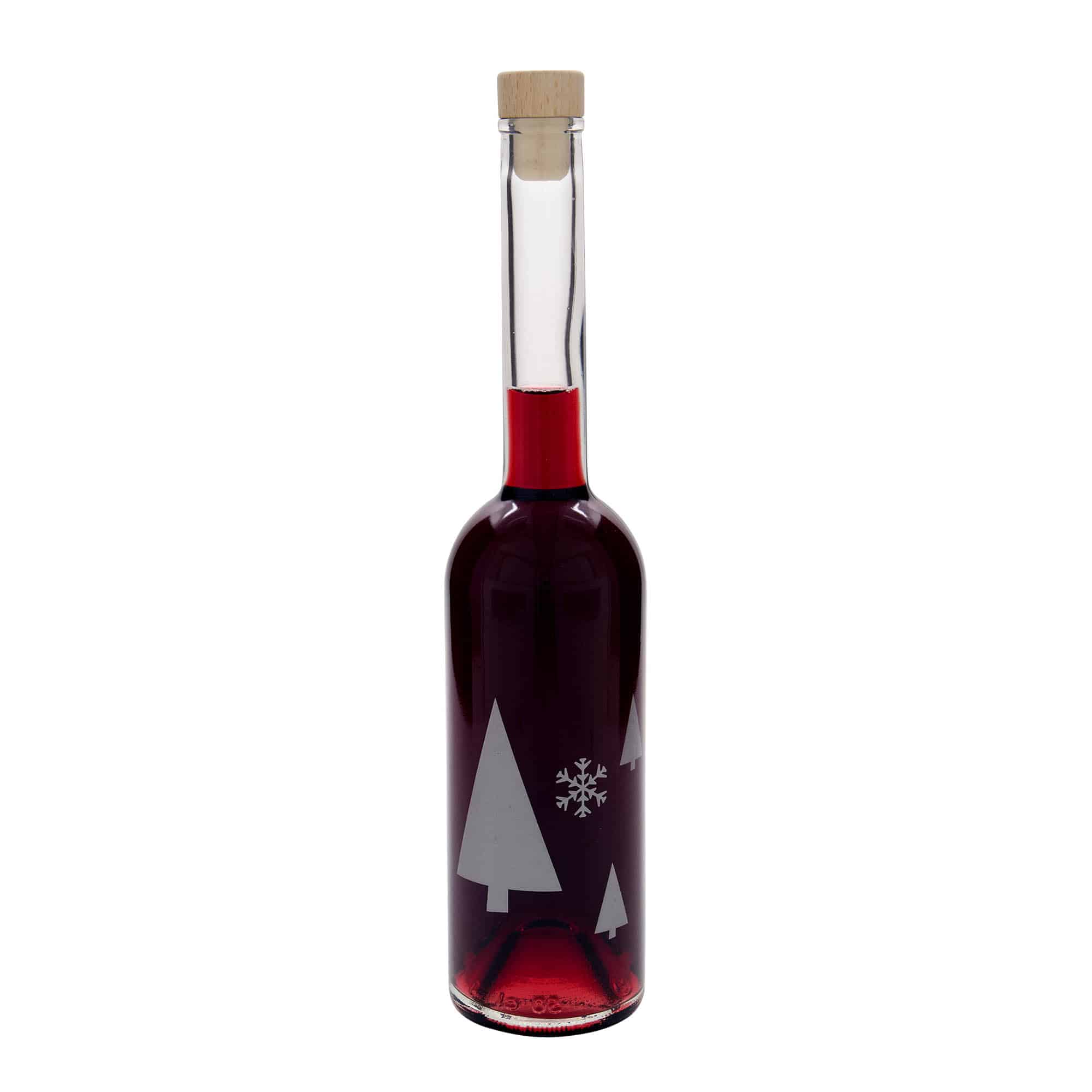 500 ml Glasflasche 'Opera', Motiv: Schneeflocken, Mündung: Kork