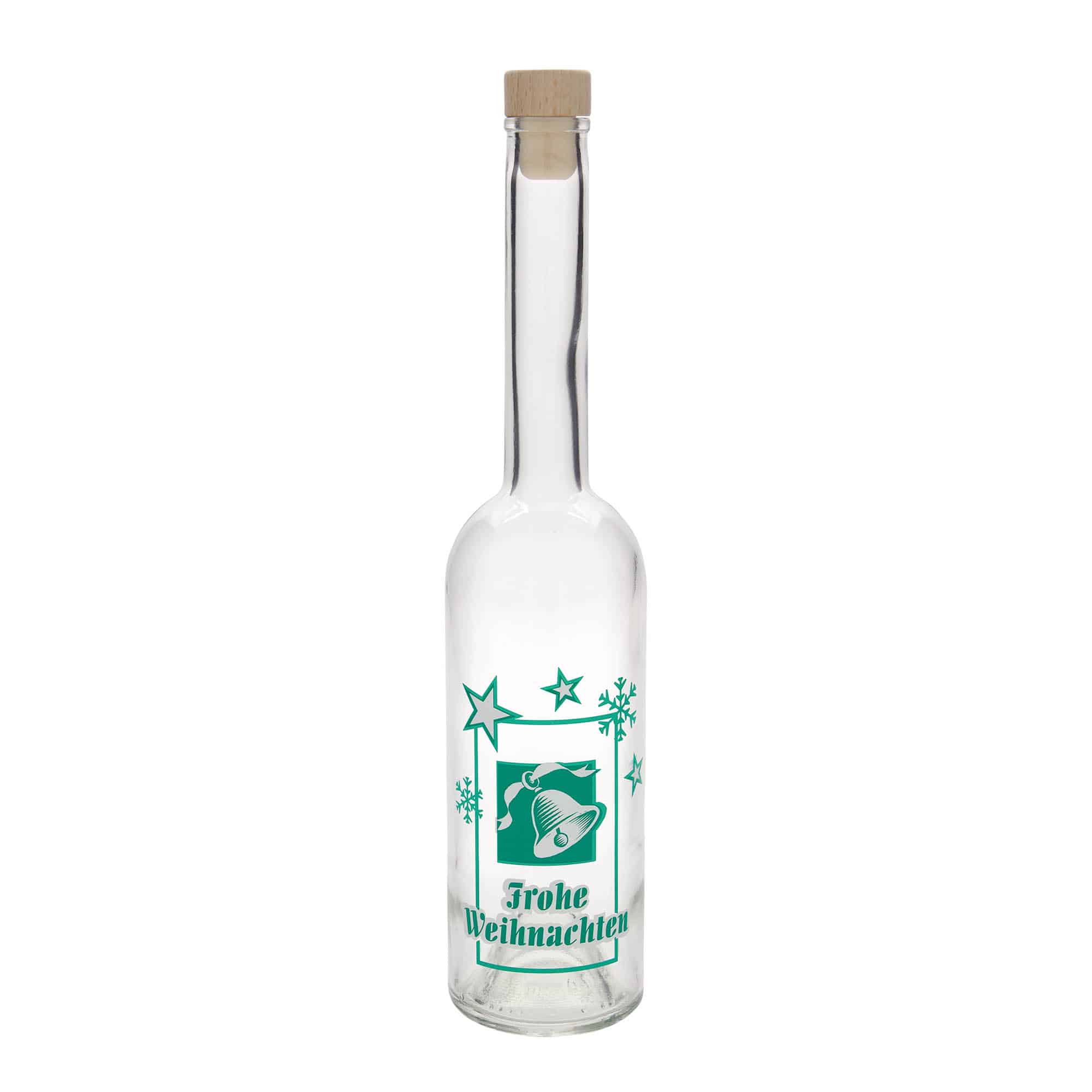 500 ml Glasflasche „Opera“, Motiv: Frohe Weihnachten, Mündung: Kork