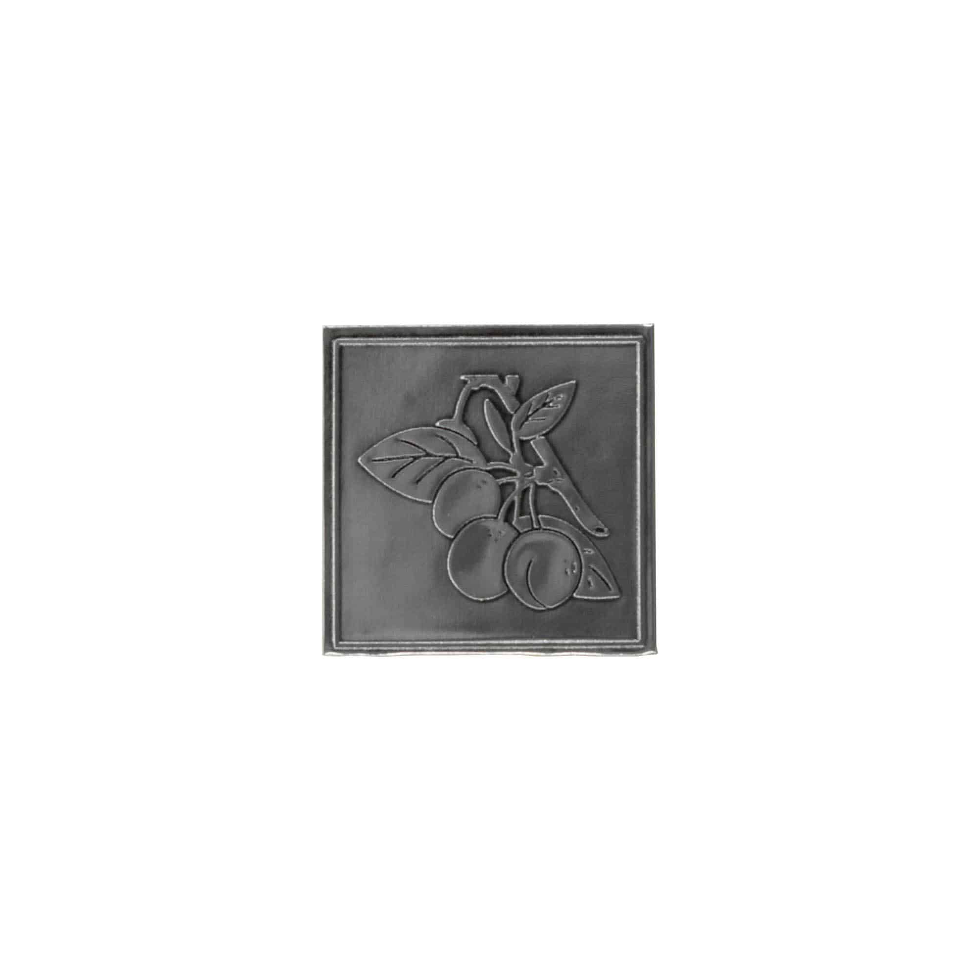 Zinnetikett „Mirabelle“, quadratisch, Metall, silber
