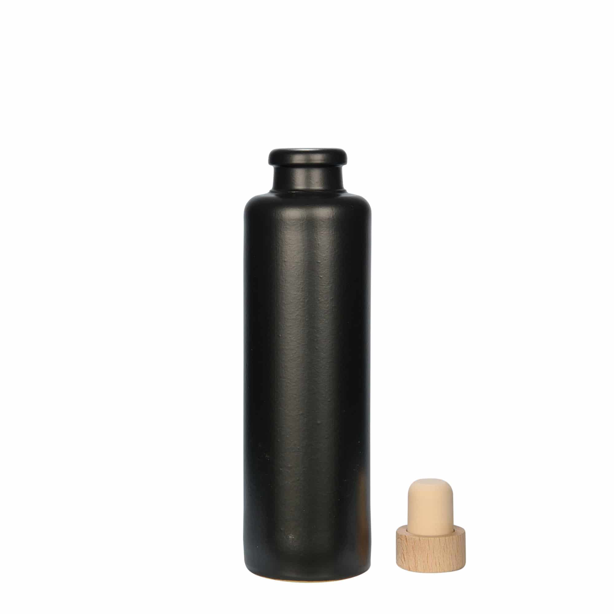 200 ml Tonkrug, Steinzeug, schwarz, Mündung: Kork