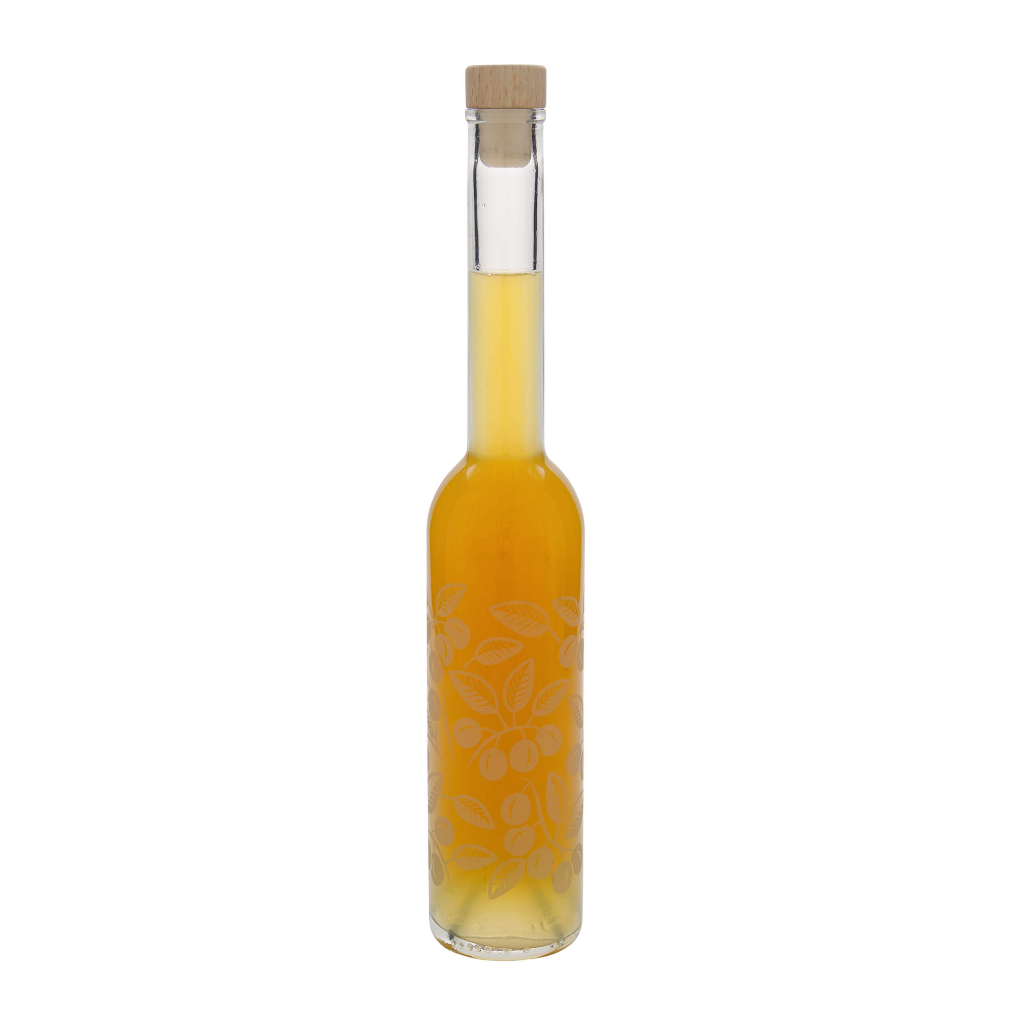 350 ml Glasflasche 'Opera', Motiv: Mirabellen, Mündung: Kork
