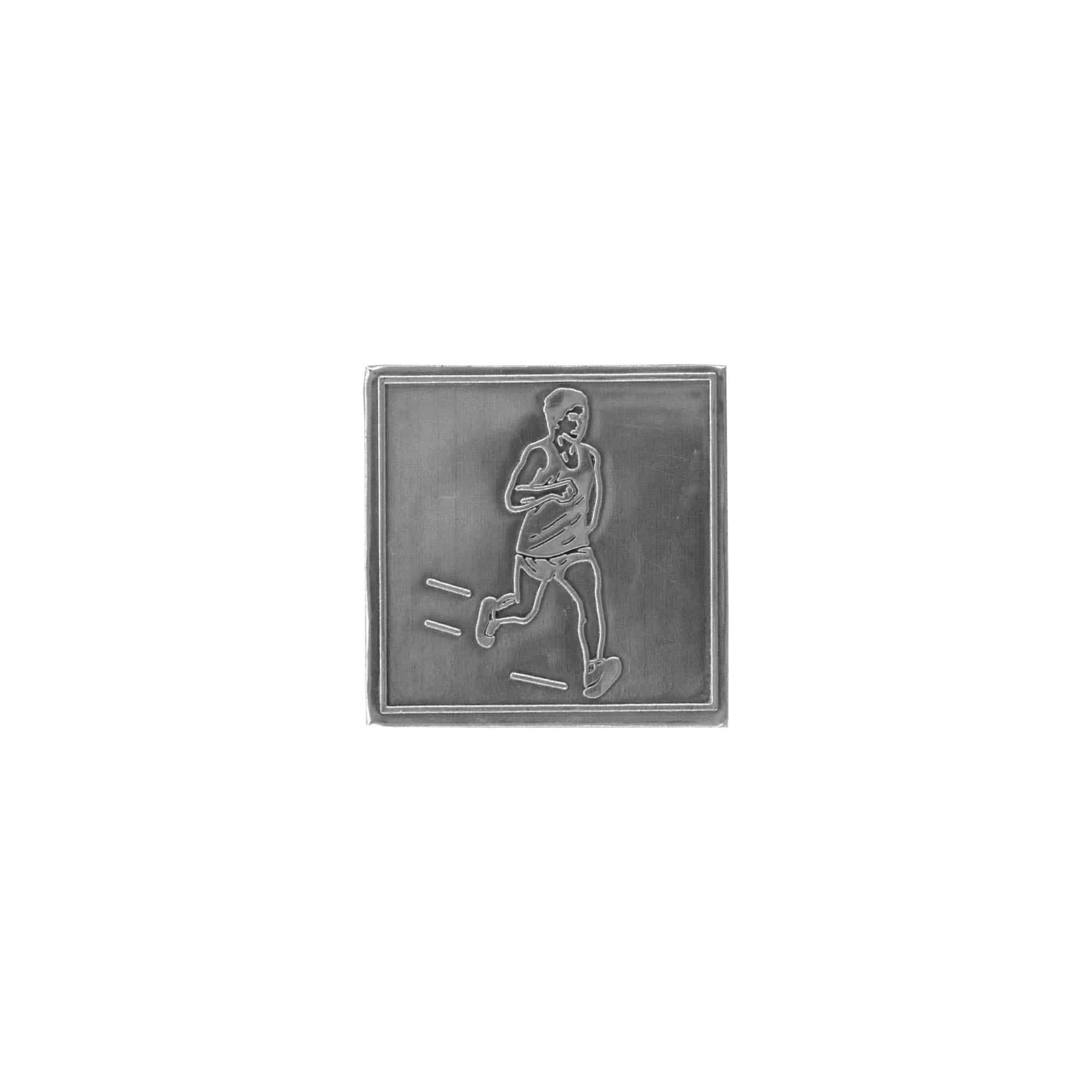 Zinnetikett „Jogger“, quadratisch, Metall, silber